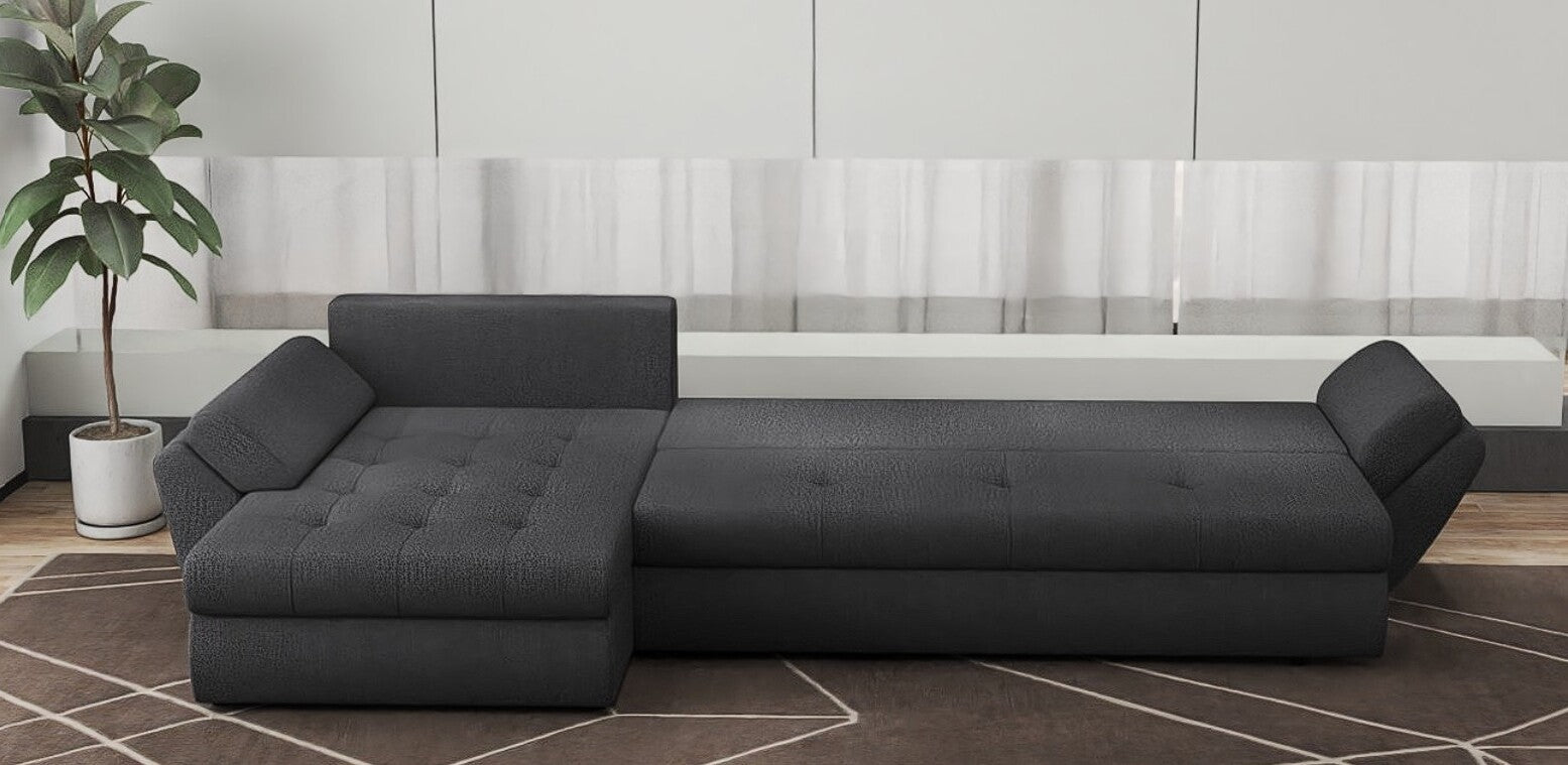 Colțar extensibil dumonde cu ladă de depozitare si sezut confortabil din spuma HR, Loana XL Enjoy Grafit II 335x185 cm Fabrica