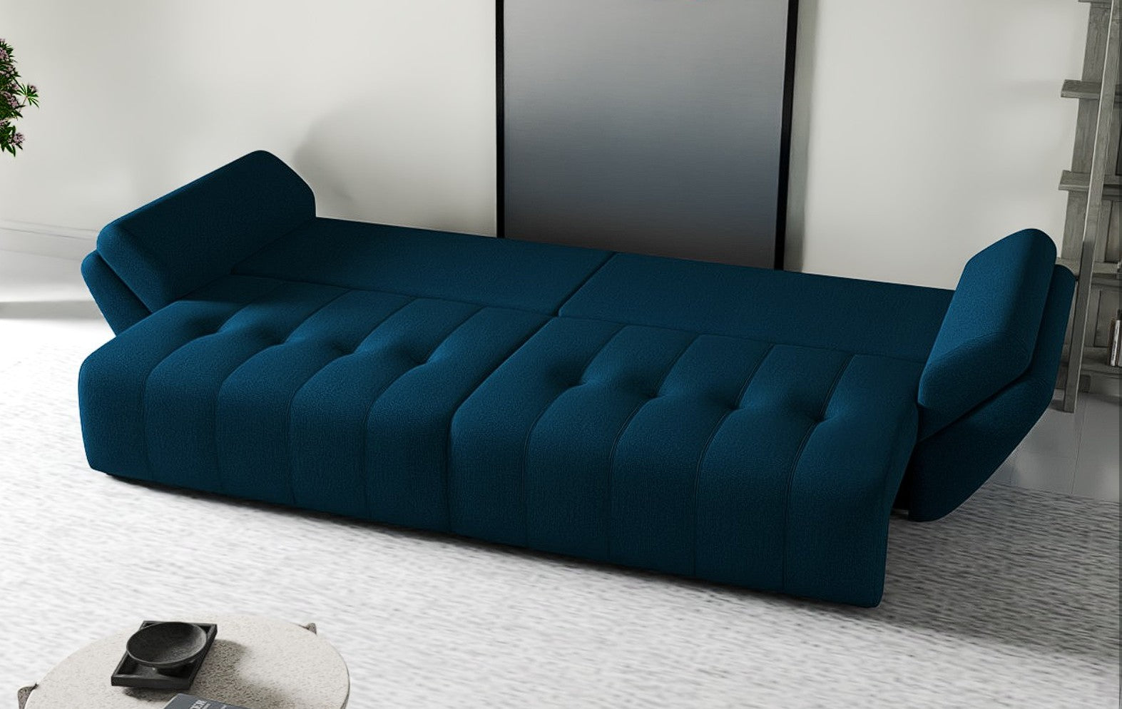 Canapea extensibilă dumonde cu ladă de depozitare si sezut confortabil din spuma HR, Berlin Enjoy Petrol 300x100 cm Fabrica