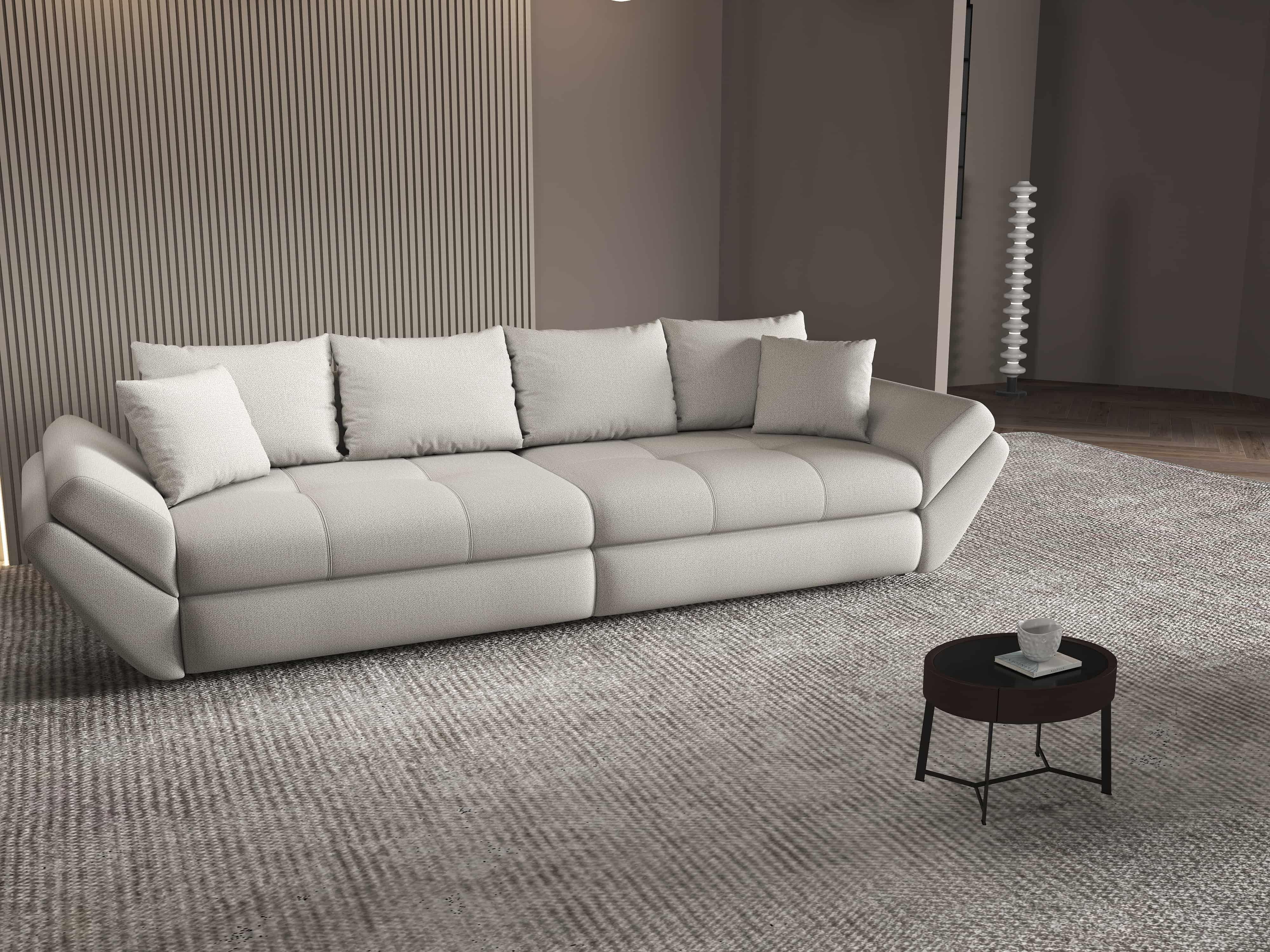 Canapea extensibilă dumonde cu ladă de depozitare si sezut confortabil din spuma HR, Loana Enjoy Bej 300x100 cm Fabrica