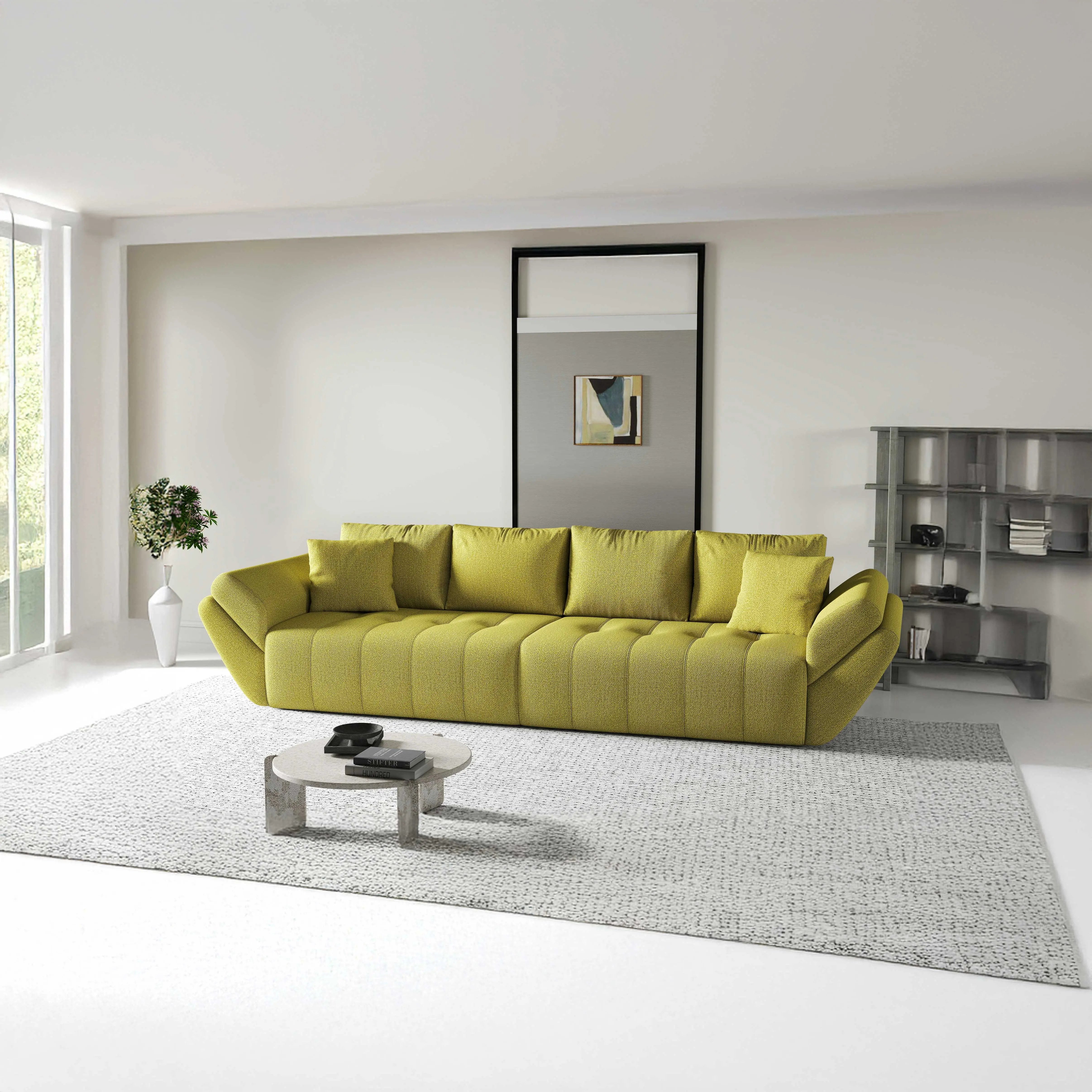 Canapea extensibilă dumonde cu ladă de depozitare si sezut confortabil din spuma HR, Berlin Enjoy Green 300x100 cm Fabrica