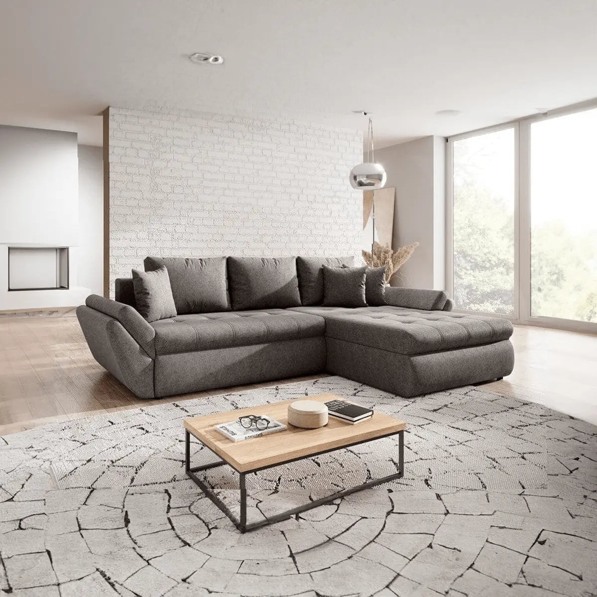 Colțar extensibil dumonde cu ladă de depozitare si sezut confortabil din spuma high-density, Loana Enjoy Kaki 270x185 cm