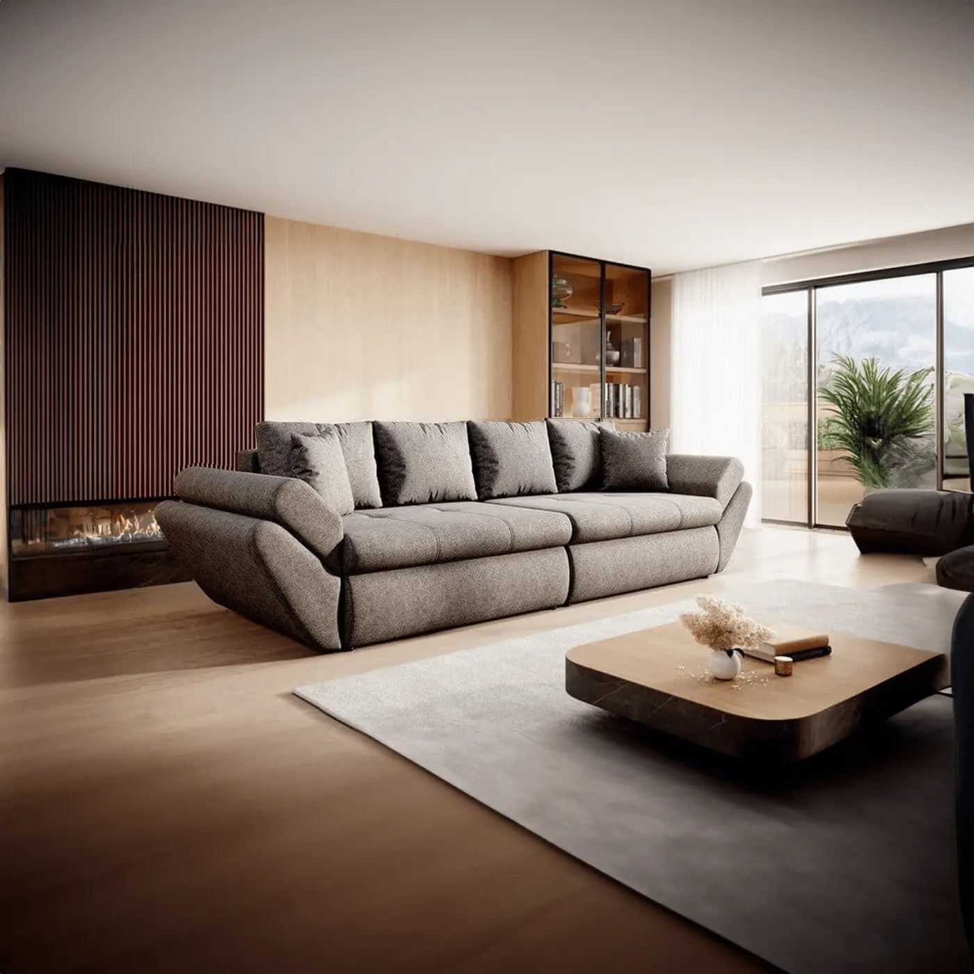 Dumonde kinyitható kanapé tároló rekesszel és kényelmes, nagy sűrűségű habszivacsból készült ülőfelülettel, Loana Enjoy Kaki 300x100 cm