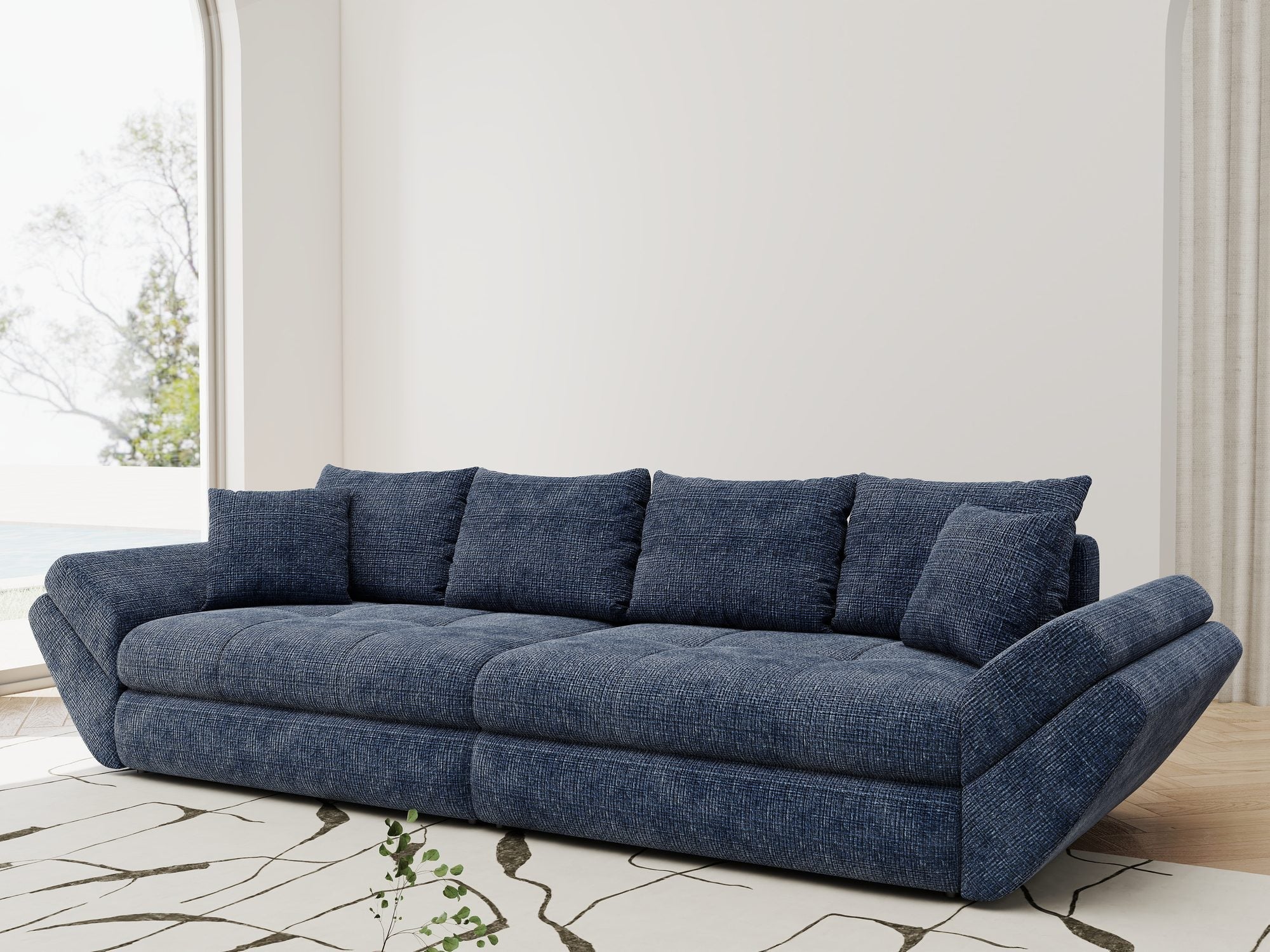 Dumonde kihúzható kanapé tárolórekesszel és kényelmes, nagy sűrűségű habszivacs ülőrésszel, Loana Cremona Kék 300x100 cm