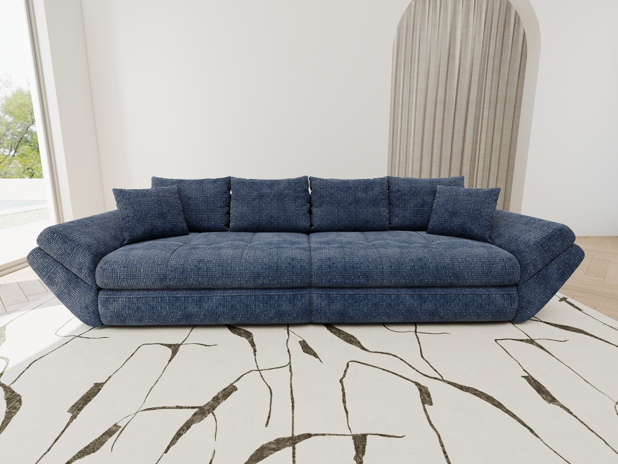 Dumonde kihúzható kanapé tárolórekesszel és kényelmes, nagy sűrűségű habszivacs ülőrésszel, Loana Cremona Kék 300x100 cm