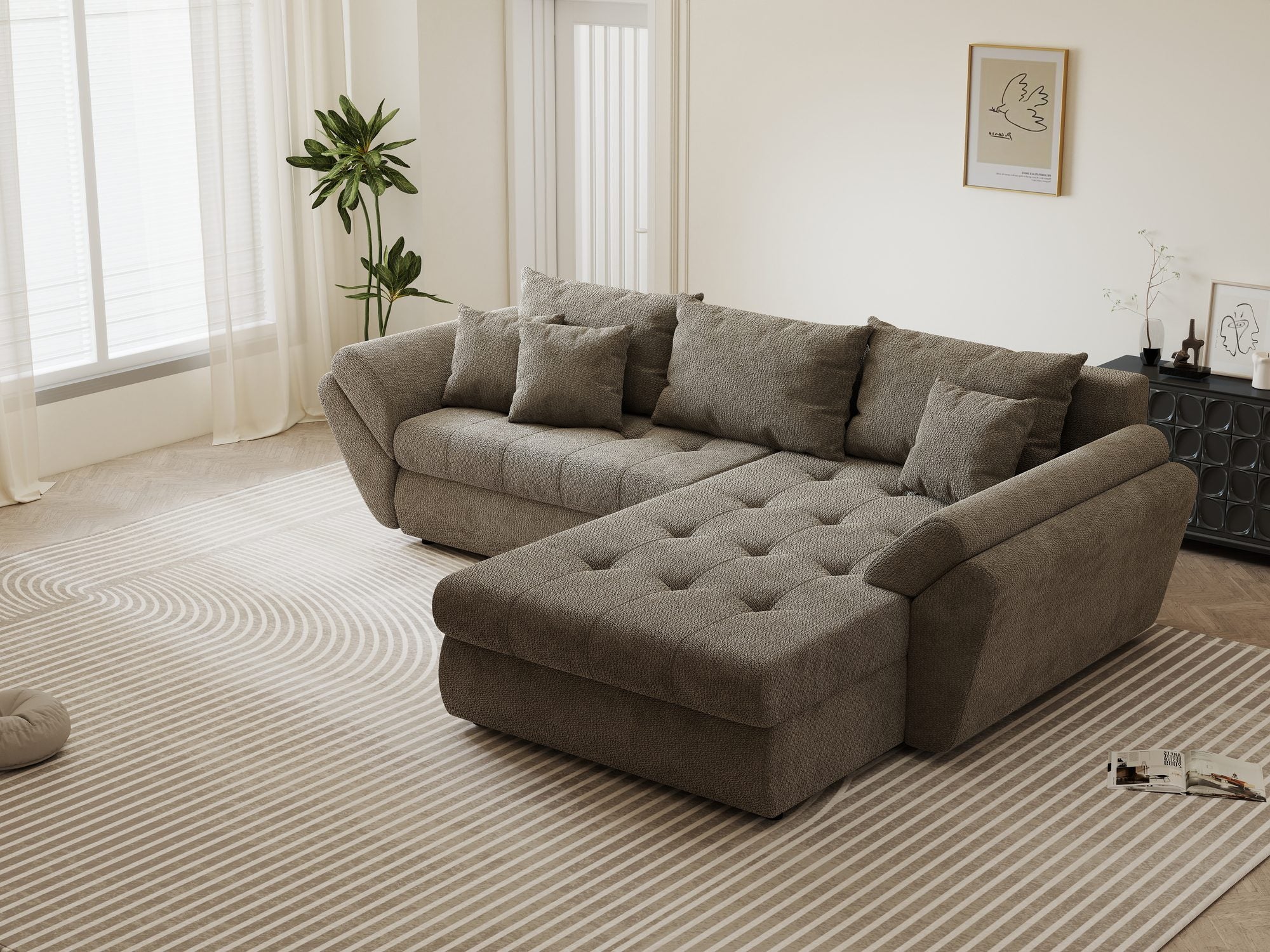 dumonde kihúzható sarokkanapé tárolórekesszel és kényelmes, nagy sűrűségű habszivacs ülőrésszel, Loana Vibe II 270x185 cm