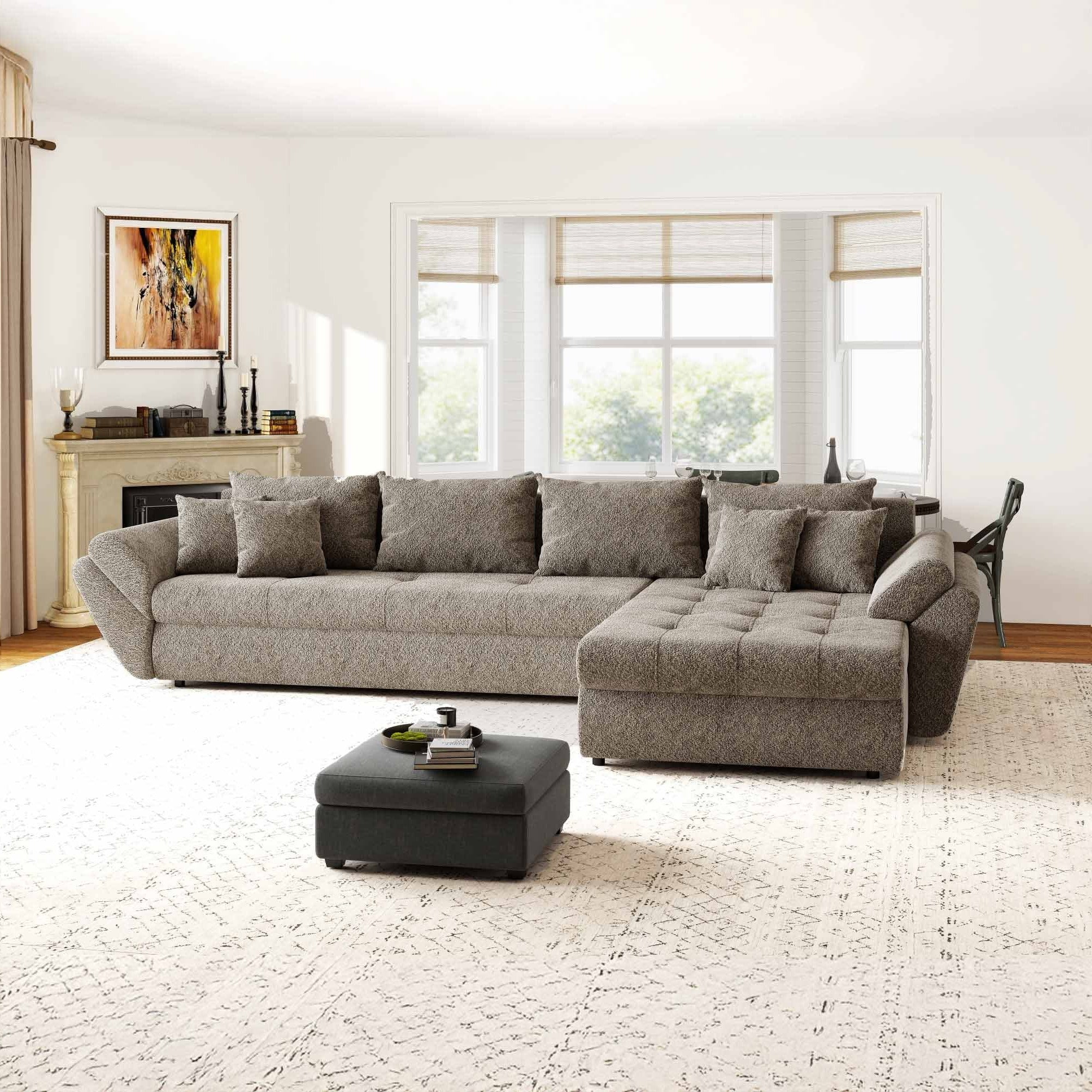 Colțar extensibil dumonde cu ladă de depozitare si sezut confortabil din spuma high-density, Loana XL Arena Maro II 335x185 cm