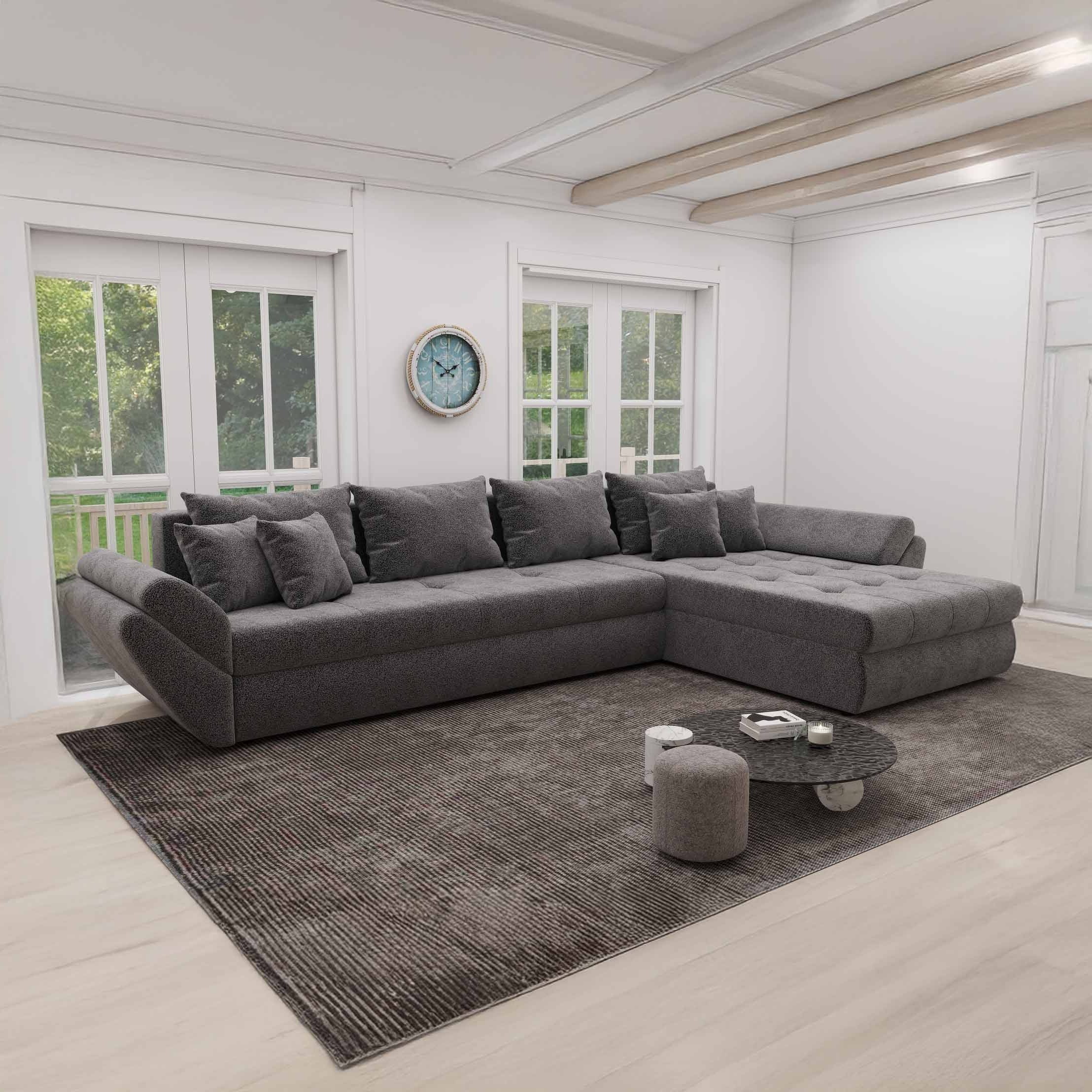 Colțar extensibil dumonde cu ladă de depozitare si sezut confortabil din spuma high-density, Loana XL Quelle Gri 92 II 335x185 cm