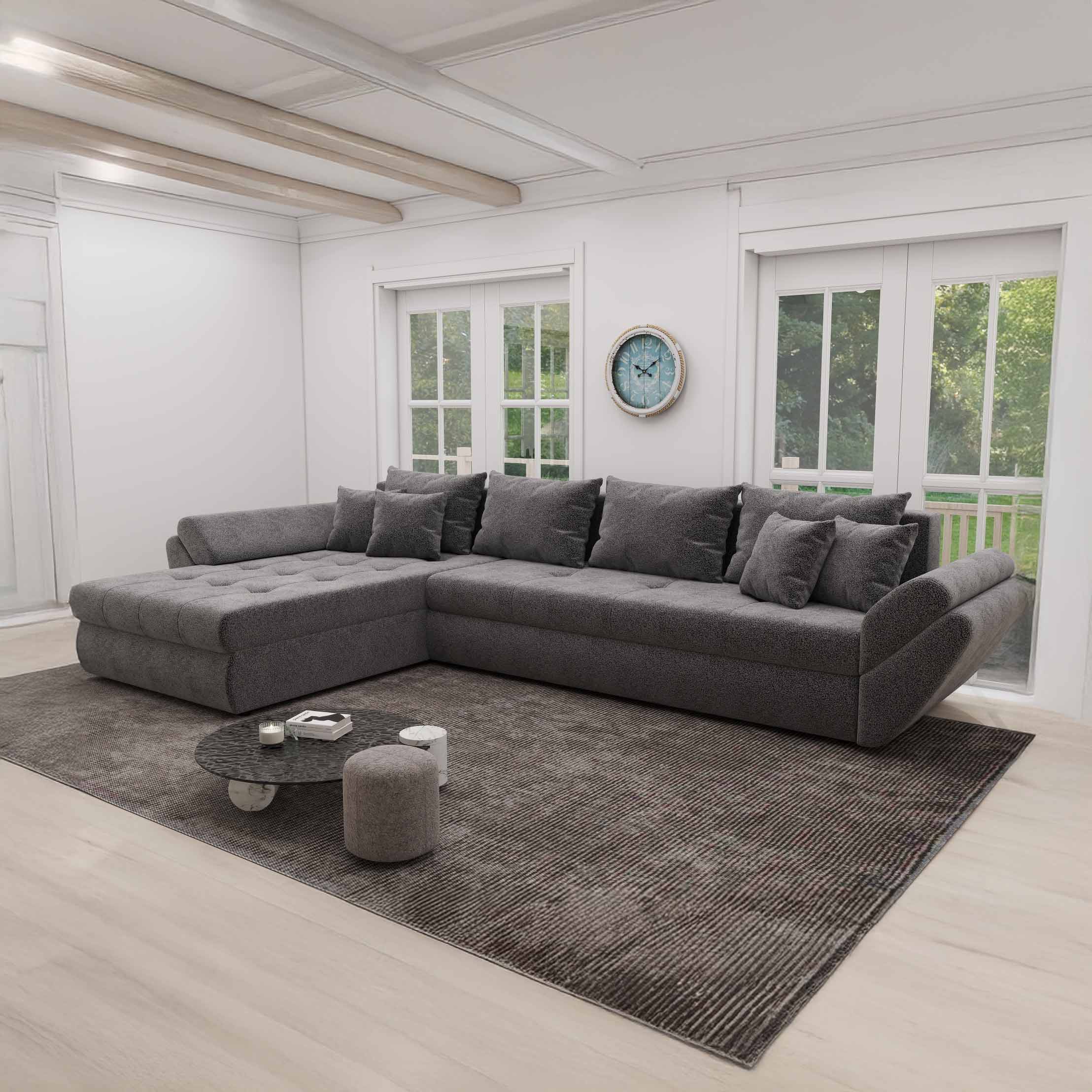 Colțar extensibil dumonde cu ladă de depozitare si sezut confortabil din spuma high-density, Loana XL Quelle Gri 92 335x185 cm