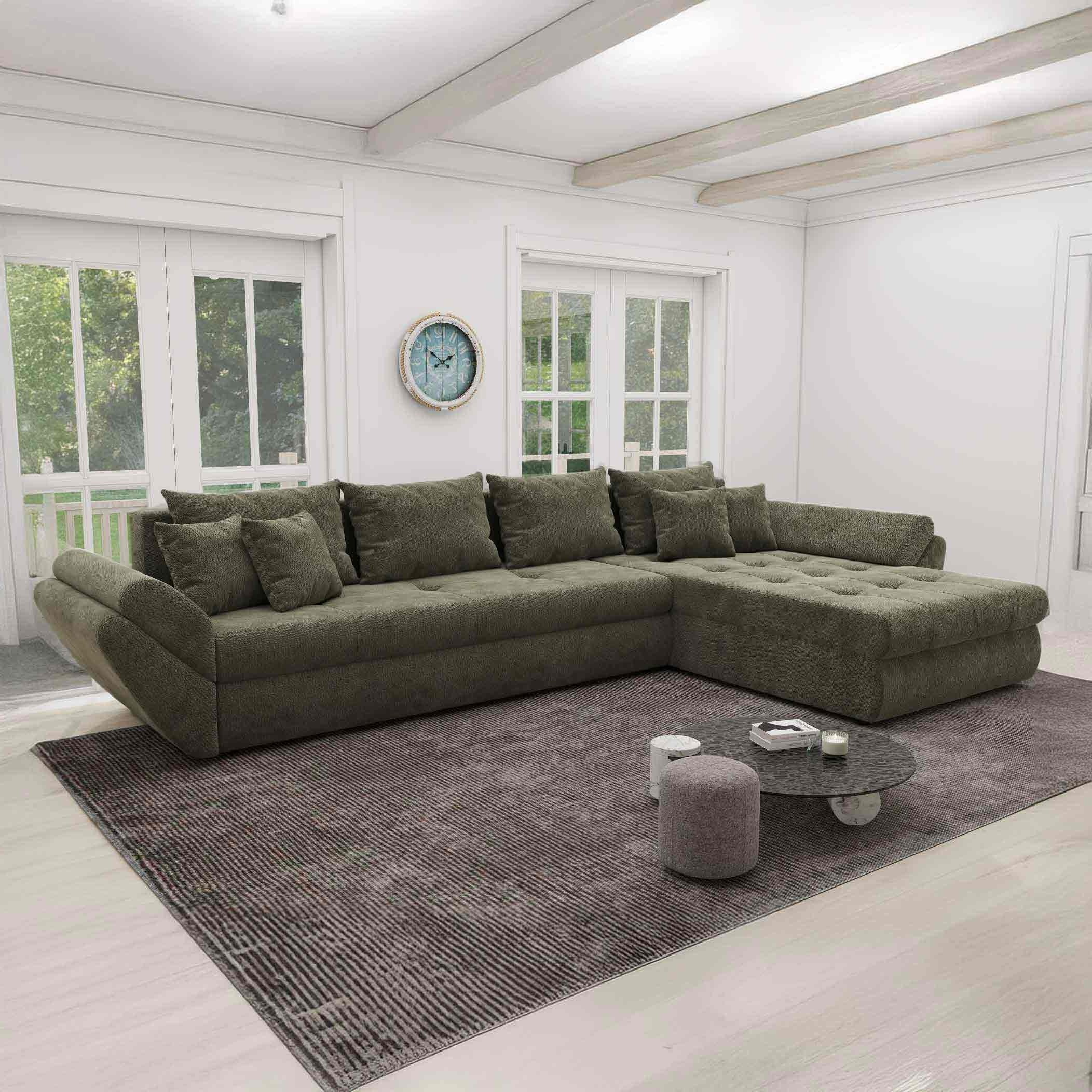 Colțar extensibil dumonde cu ladă de depozitare si sezut confortabil din spuma high-density, Loana XL Vibe Olive II 335x185 cm