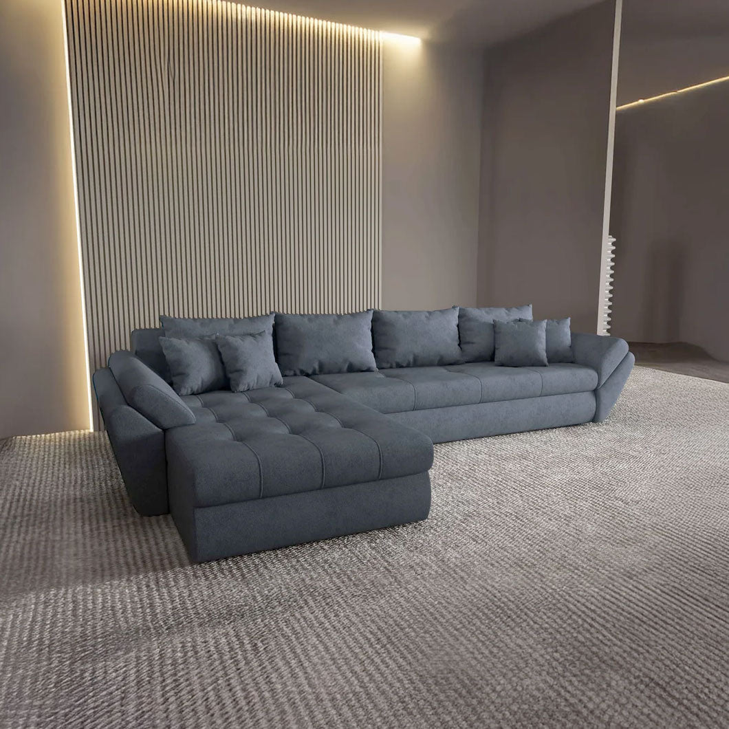 Colțar extensibil dumonde cu ladă de depozitare si sezut confortabil din spuma HR, Loana XL Enjoy Antracit 335x185 cm Fabrica