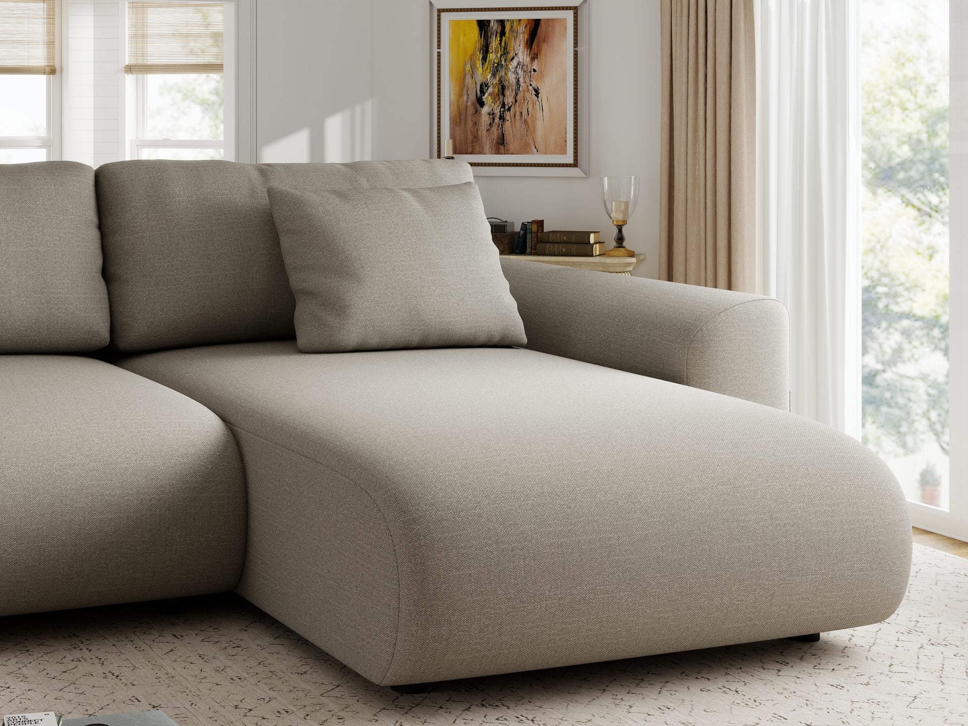 Dumonde fix kanapé kényelmes, nagy sűrűségű habszivacs ülőfelülettel, Lorine Flow bej 235x138 cm