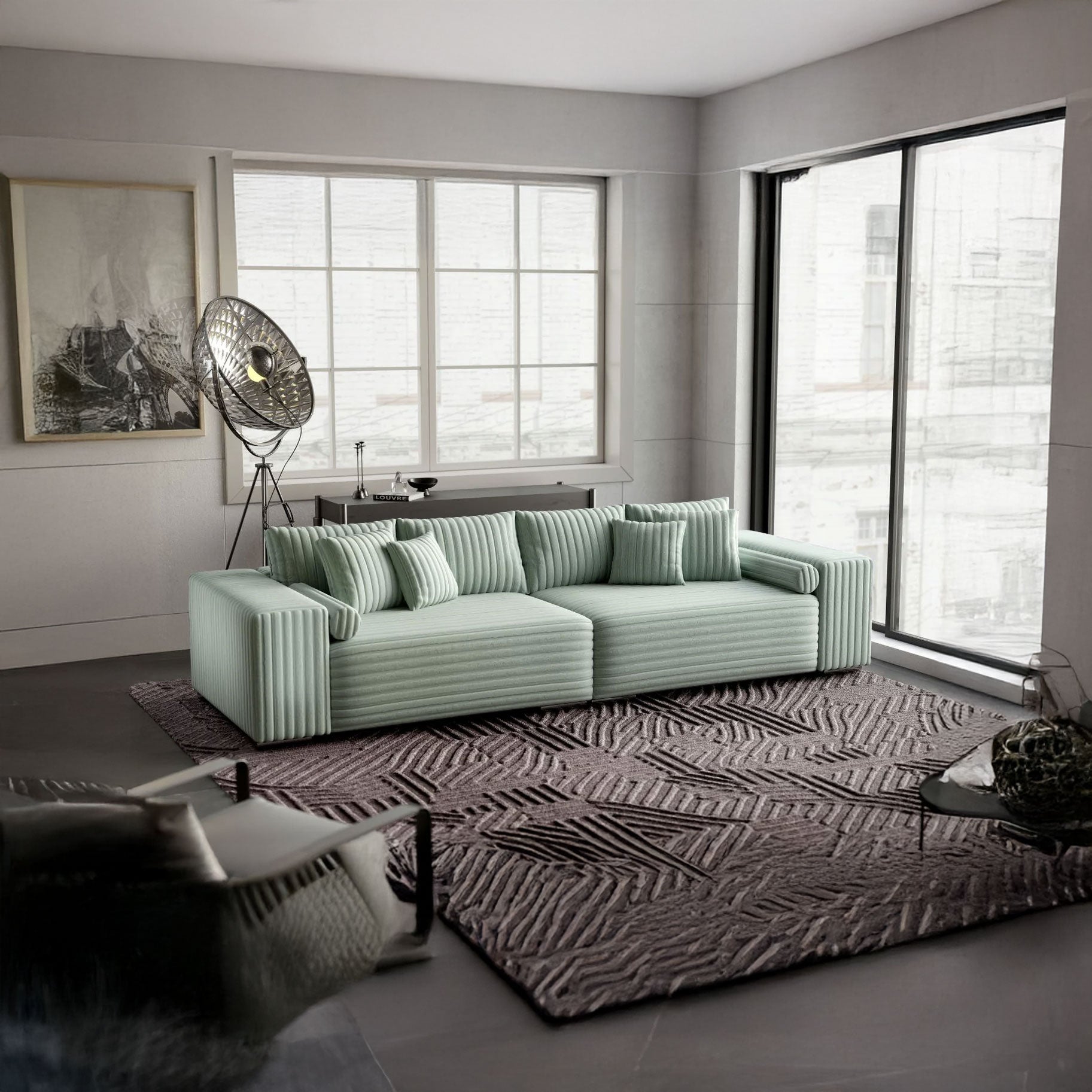 Canapea extensibilă dumonde cu ladă de depozitare si sezut confortabil din spuma HR, Marbela Ambience Mint XXL 295x100 cm fabrica