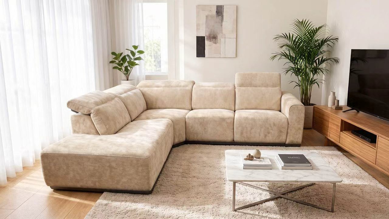 Colțar cu recliner electric și tetiere reglabile dumonde Leonidas 280x246 cm
