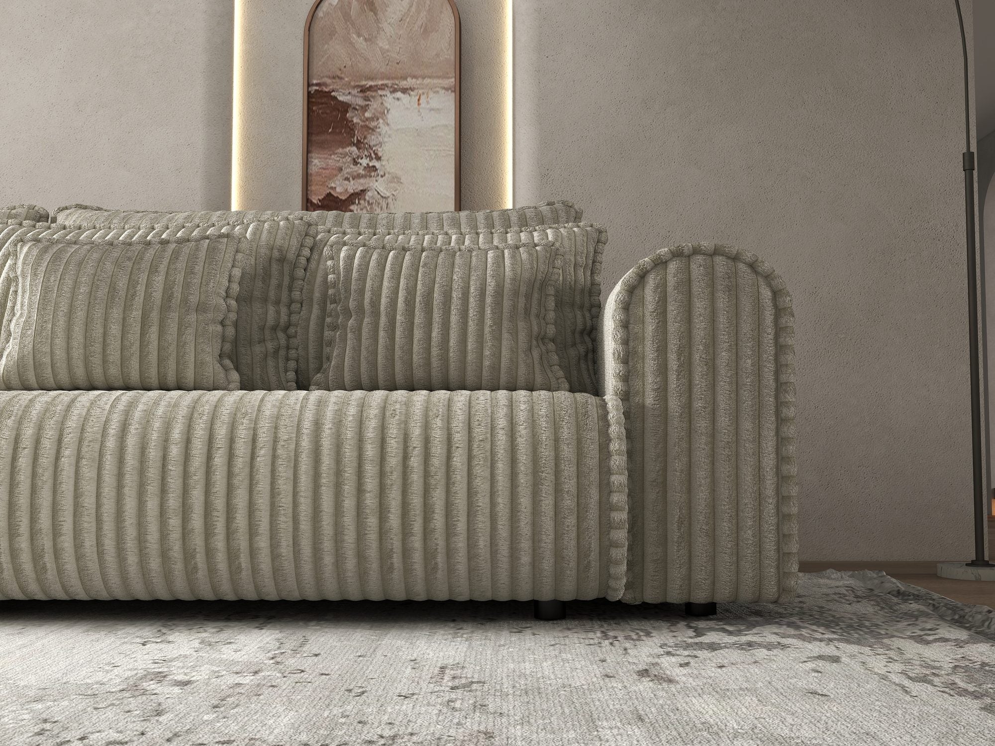 Dumonde kihúzható kanapé tároló rekesszel és kényelmes, nagy sűrűségű habszivacsból készült ülőfelülettel, Monaco Tilia Bézs 300x130 cm