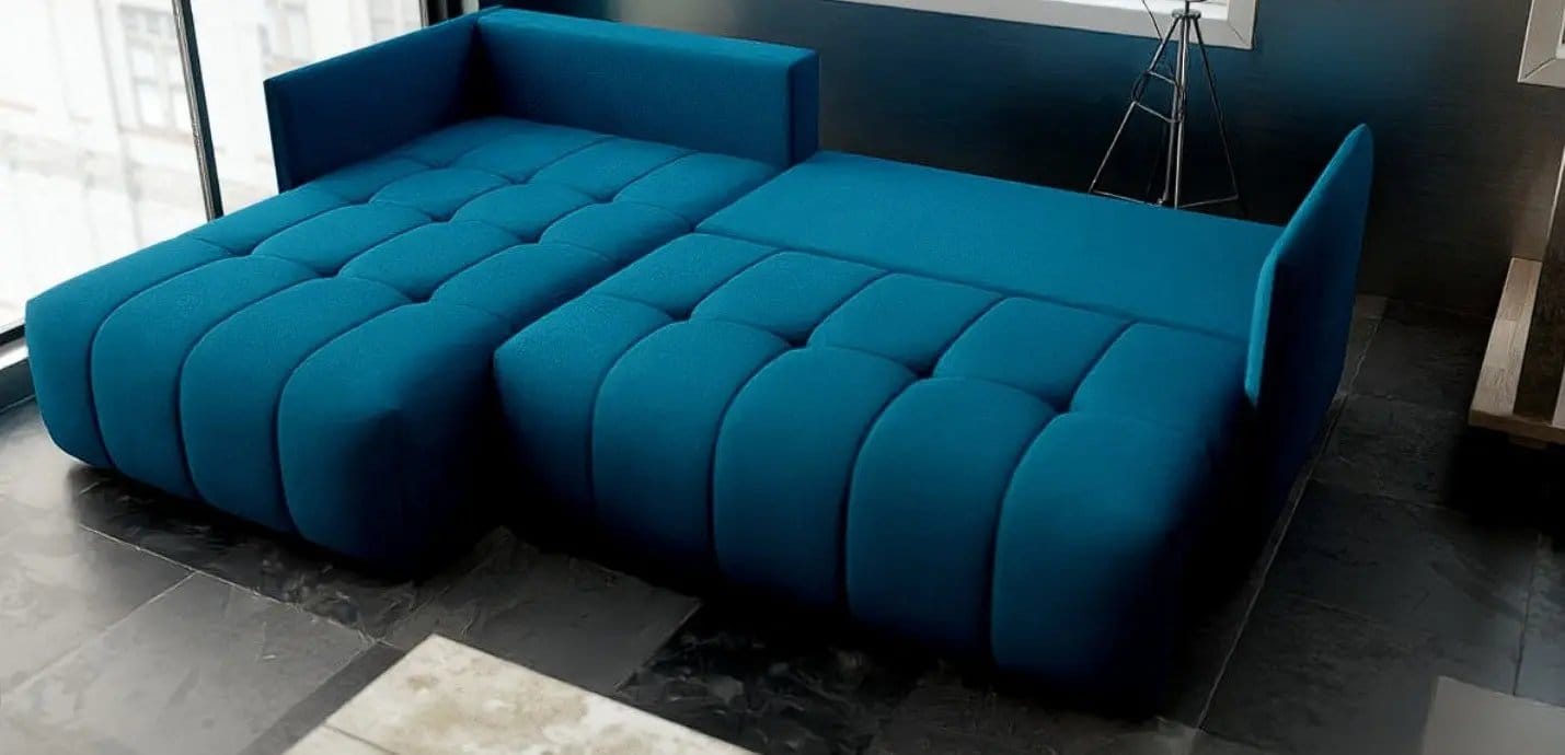 Colțar extensibil dumonde cu ladă de depozitare si sezut confortabil din spuma HR, Malta Enjoy Petrol 235x185 cm Fabrica