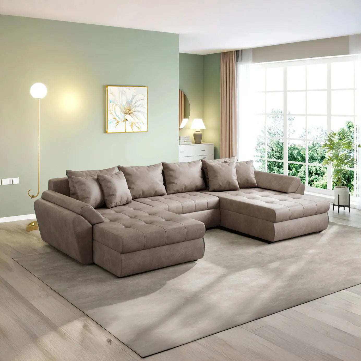 Colțar extensibil dumonde cu ladă de depozitare si sezut confortabil din spuma HR, Loana U Tobago Brown 355x185 cm Fabrica