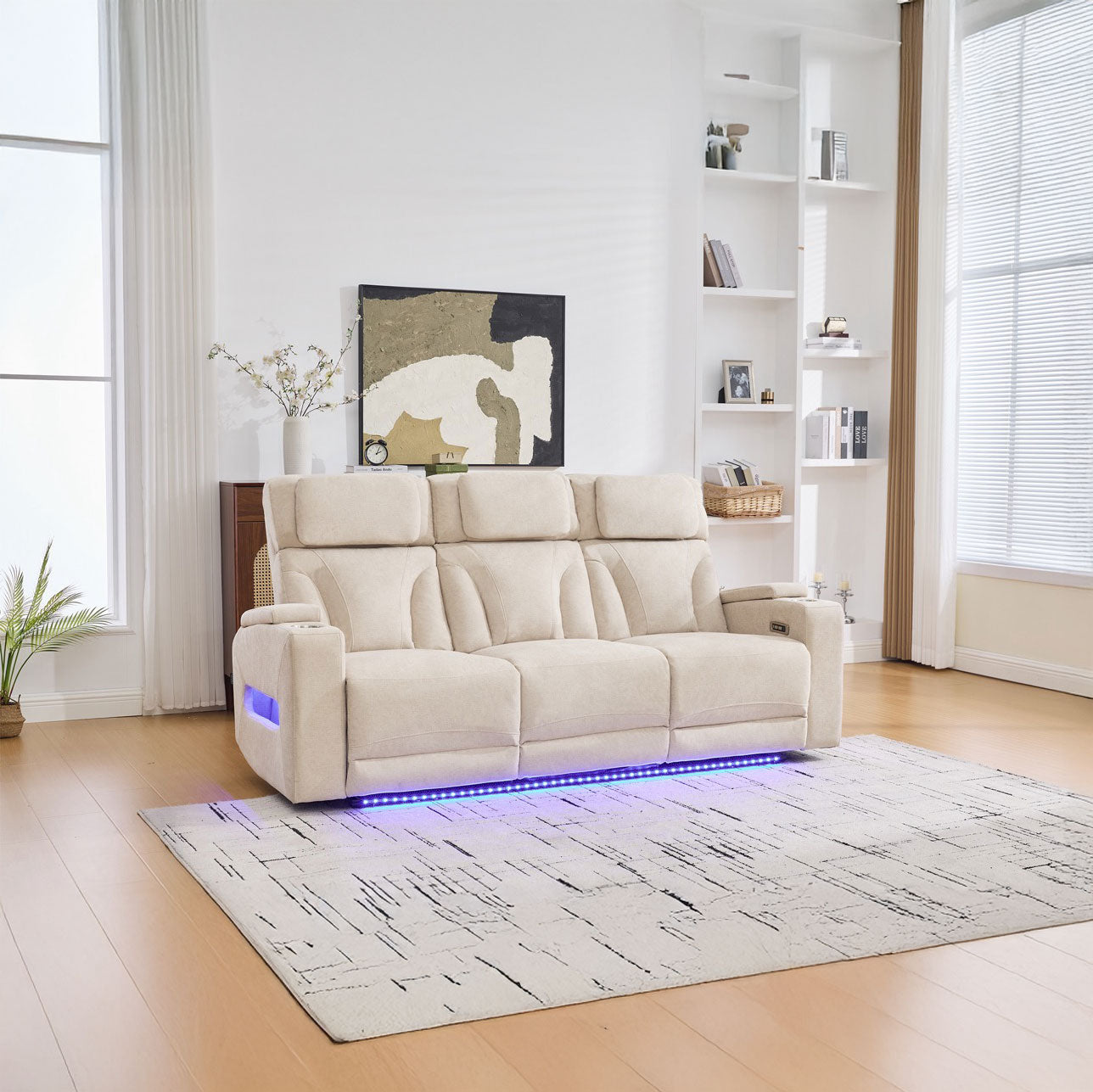 3 személyes kanapé 2 elektromos relax funkcióval, asztallal, USB-C-vel, pohártartóval, olvasólámpával, LED világítással, Torven 216x96cm
