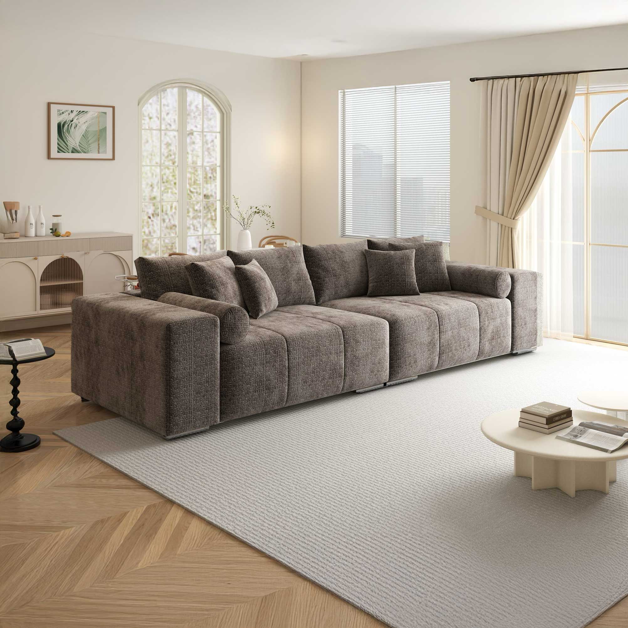 Canapea extensibilă dumonde cu ladă de depozitare si sezut confortabil din spuma high-density, Marbela XXL Cremona Maro-bej 24 290x100 cm