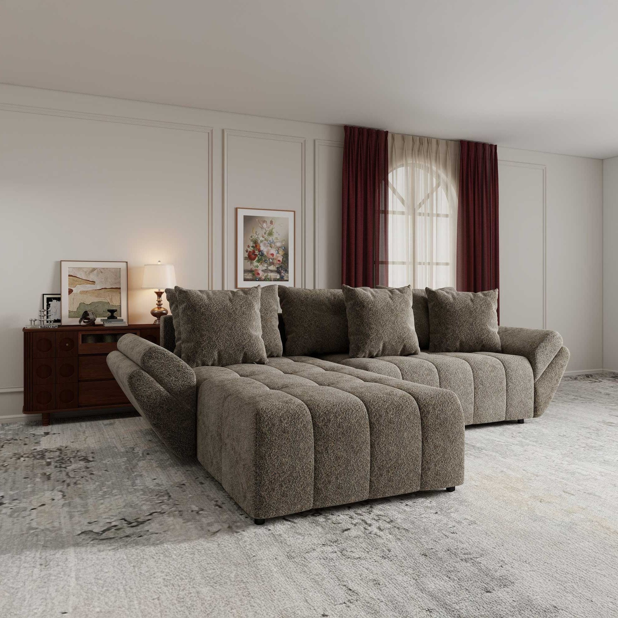 Colțar extensibil dumonde cu ladă de depozitare si sezut confortabil din spuma high-density, Berlin Arena Bej 4 280x185 cm