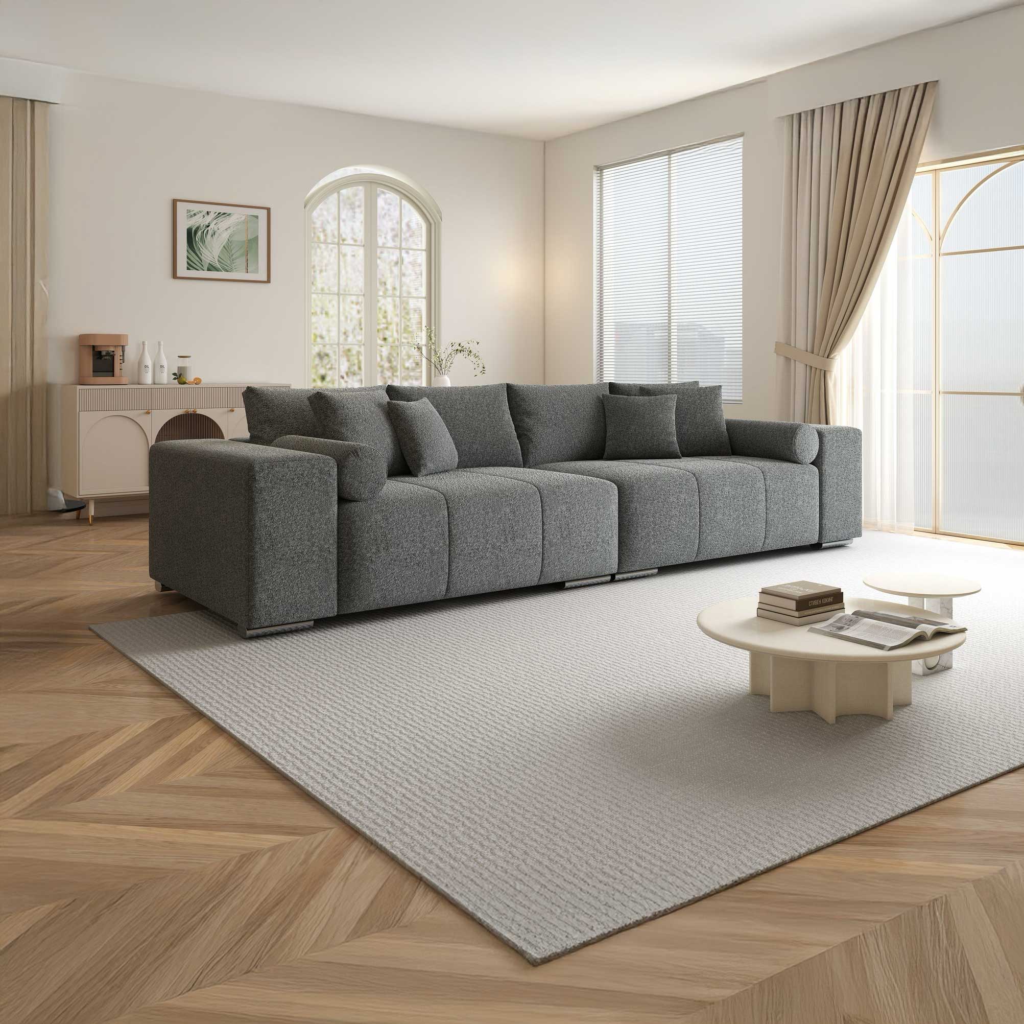 Canapea extensibilă dumonde cu ladă de depozitare si sezut confortabil din spuma high-density, Marbela XXL Monte Gri 90 290x100 cm