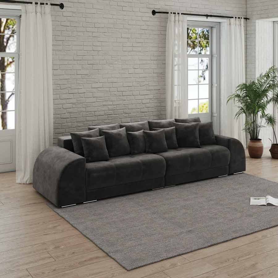 Canapea extensibilă dumonde cu 2 lăzi de depozitare si sezut confortabil din spuma high-density, Verona Tobago Anthracit 310x120 cm