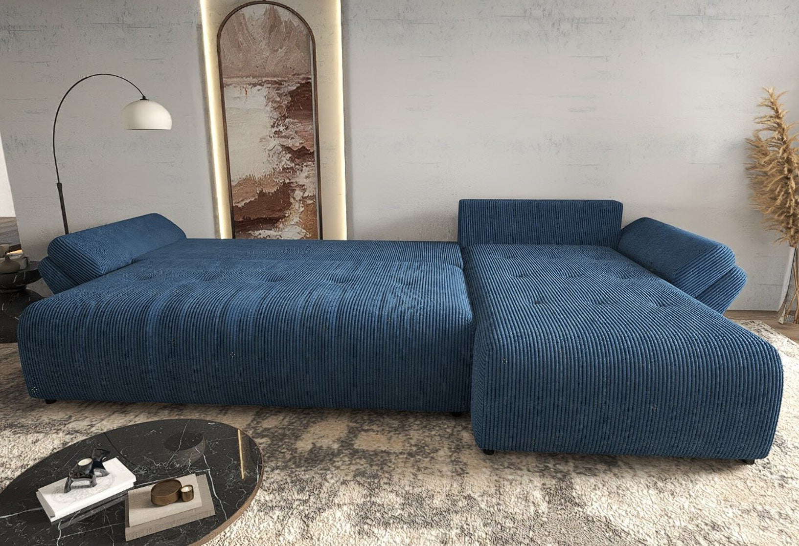 Colțar extensibil dumonde cu ladă de depozitare si sezut confortabil din spuma high-density, Berlin XL Zoom Blue 350x185 cm II