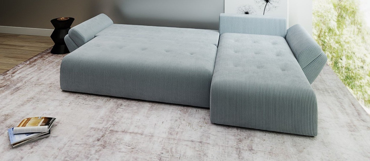 Colțar extensibil dumonde cu ladă de depozitare si sezut confortabil din spuma high-density, Berlin XL Zoom Grey II 350x185 cm
