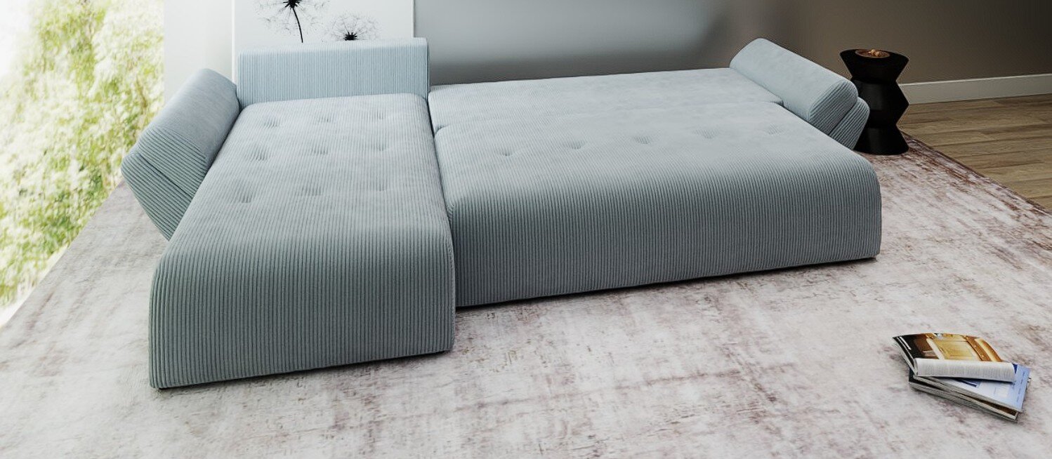 Colțar extensibil dumonde cu ladă de depozitare si sezut confortabil din spuma high-density, Berlin XL Zoom Grey 350x185 cm