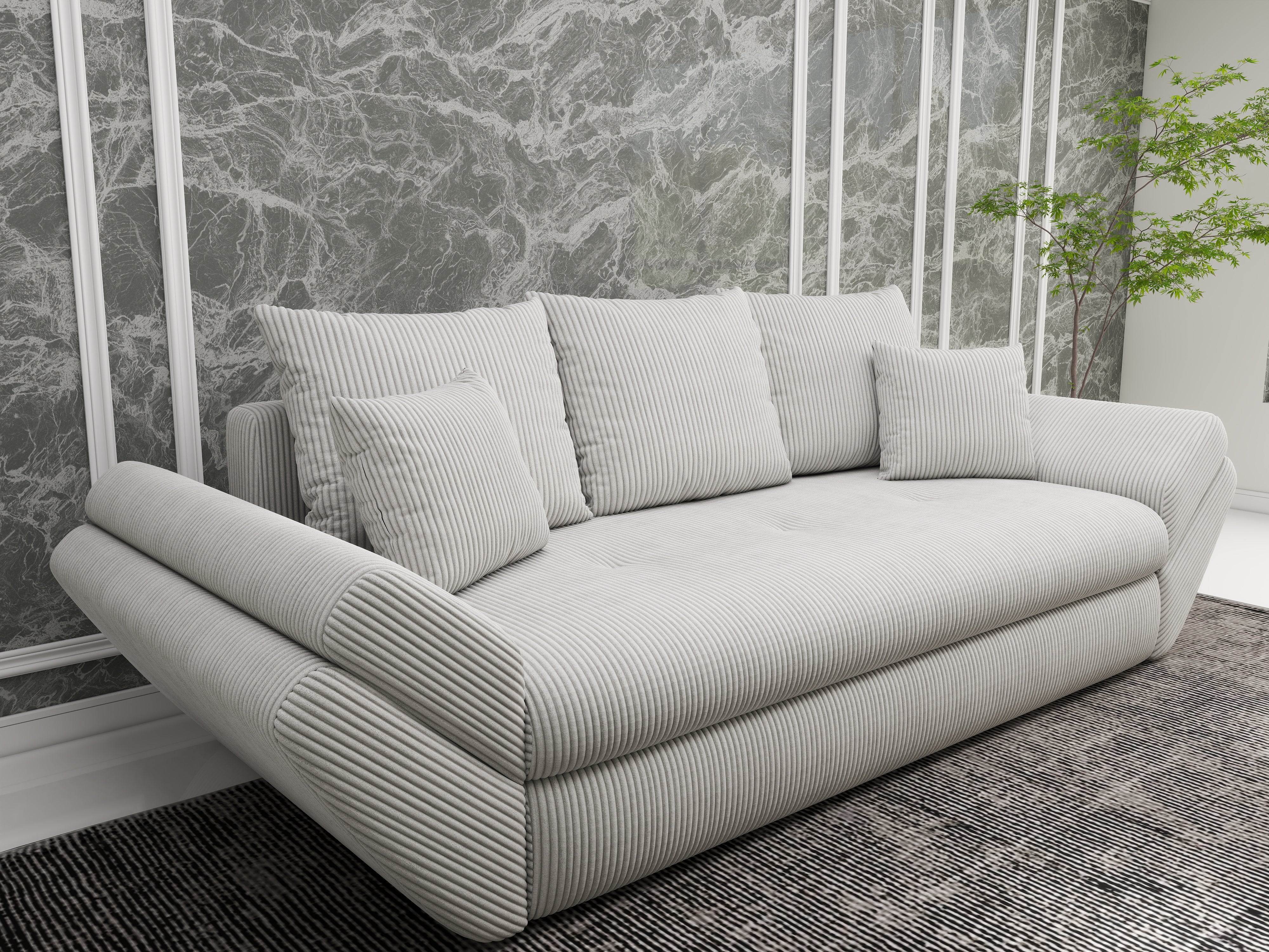 Canapea extensibilă dumonde cu ladă de depozitare si sezut confortabil din spuma HR, Loana Zoom Cream 250x100 cm Fabrica