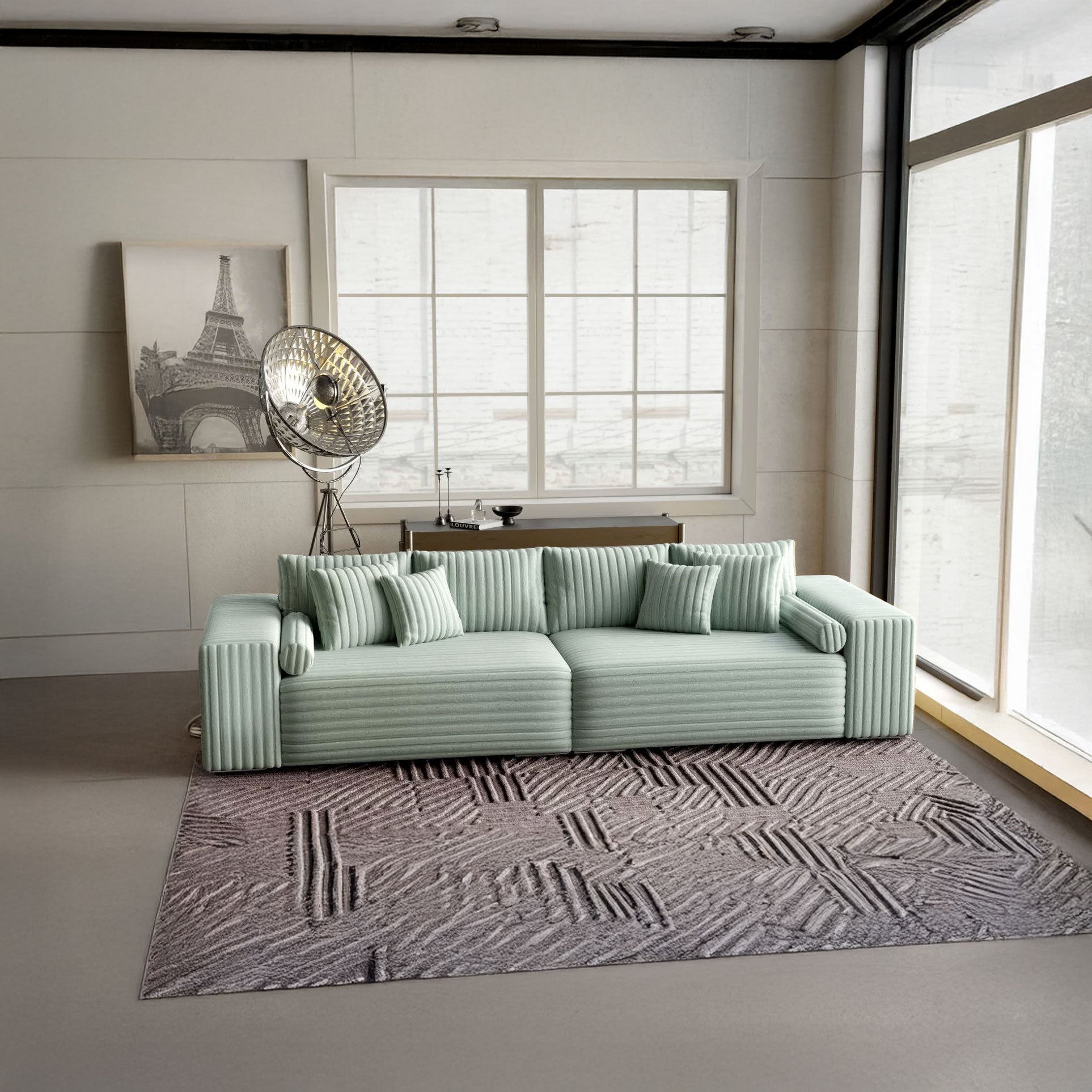 Canapea extensibilă dumonde cu ladă de depozitare si sezut confortabil din spuma HR, Marbela Ambience Mint XXL 295x100 cm fabrica