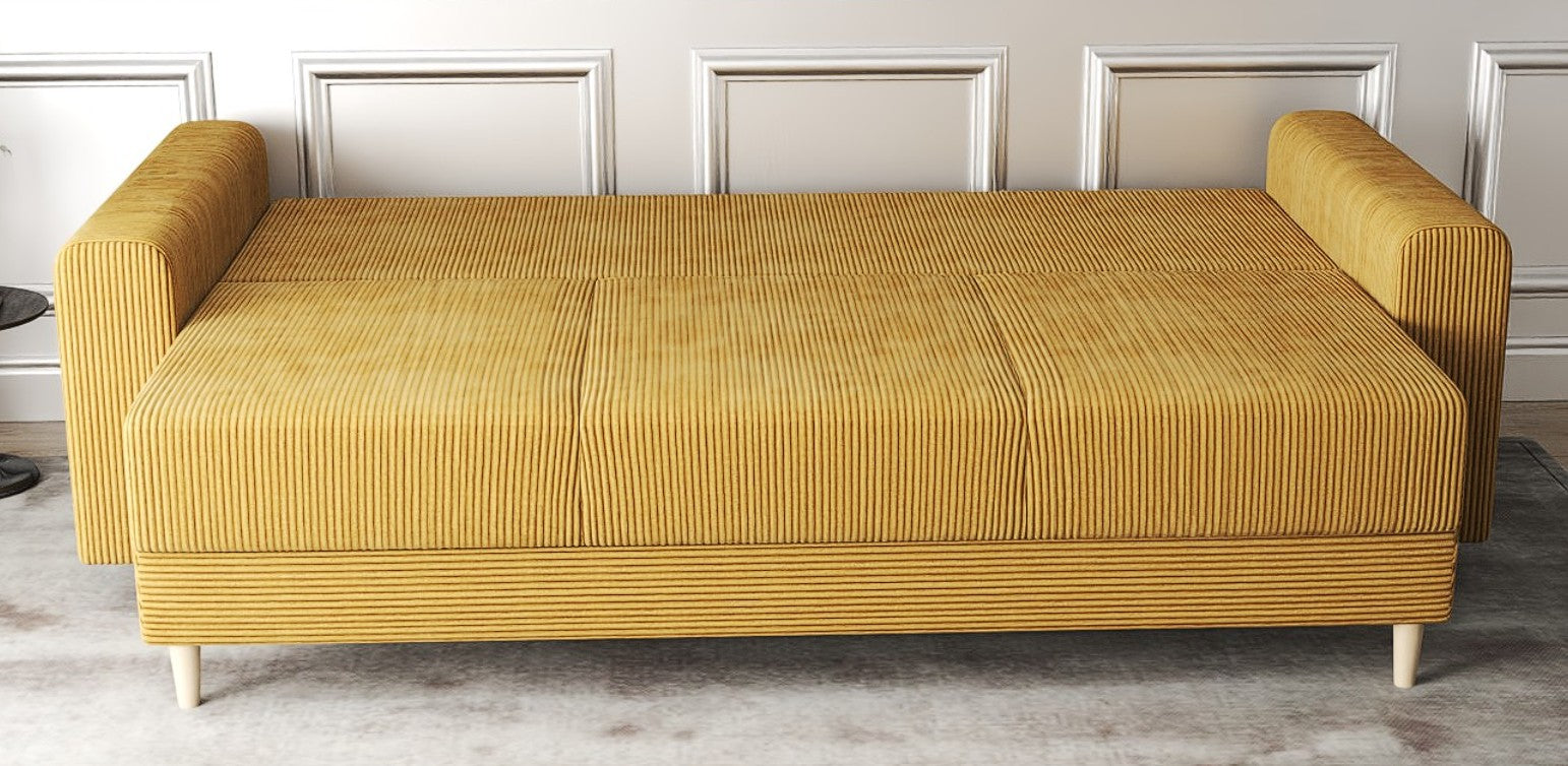 Canapea extensibilă dumonde cu ladă de depozitare si sezut confortabil din spuma HR, Kronos Zoom Mustar 210x100 cm fabrica