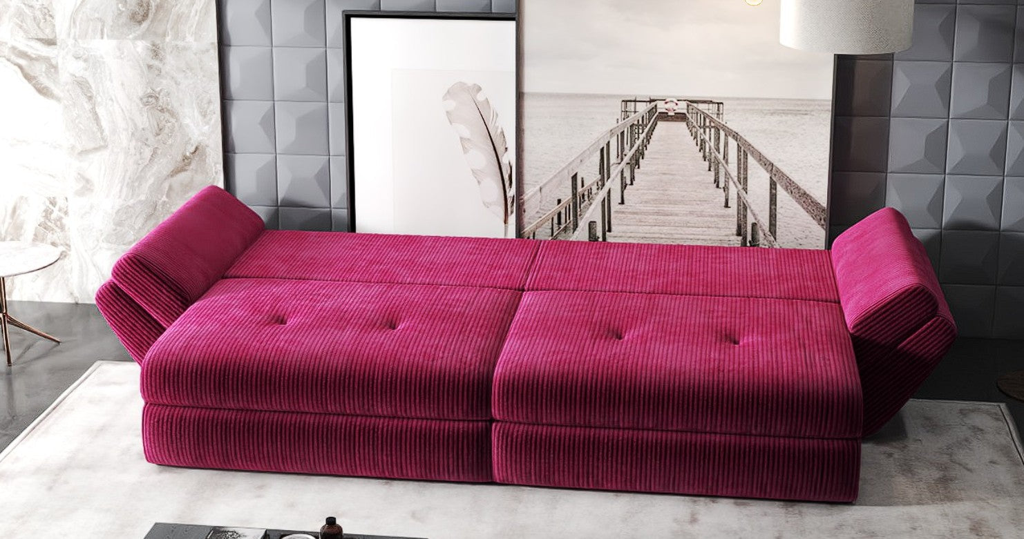 Canapea extensibilă dumonde cu ladă de depozitare si sezut confortabil din spuma HR, Loana Zoom Rosu 300x100 cm Fabrica