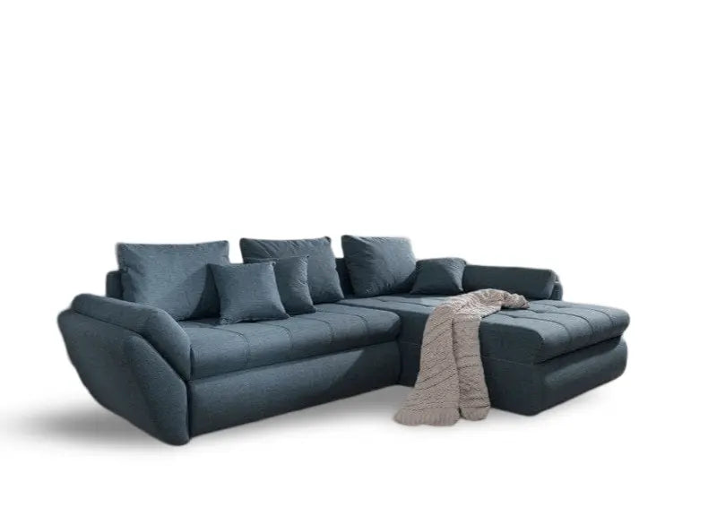 Colțar extensibil dumonde cu ladă de depozitare si sezut confortabil din spuma high-density, Loana Enjoy Blue II 270x185 cm