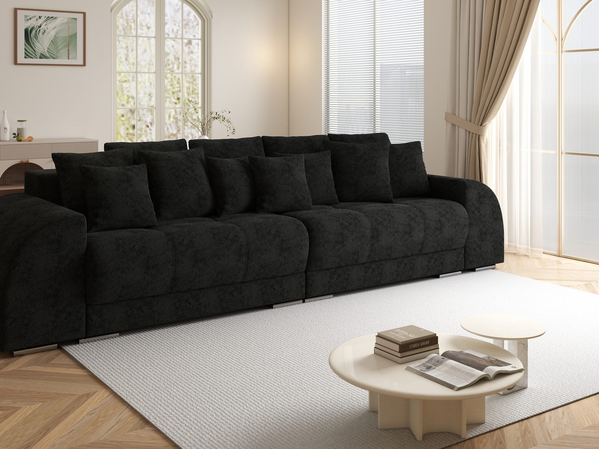 Canapea extensibilă dumonde cu 2 lăzi de depozitare si sezut confortabil din spuma high-density, Verona Quelle Negru 100 310x100 cm