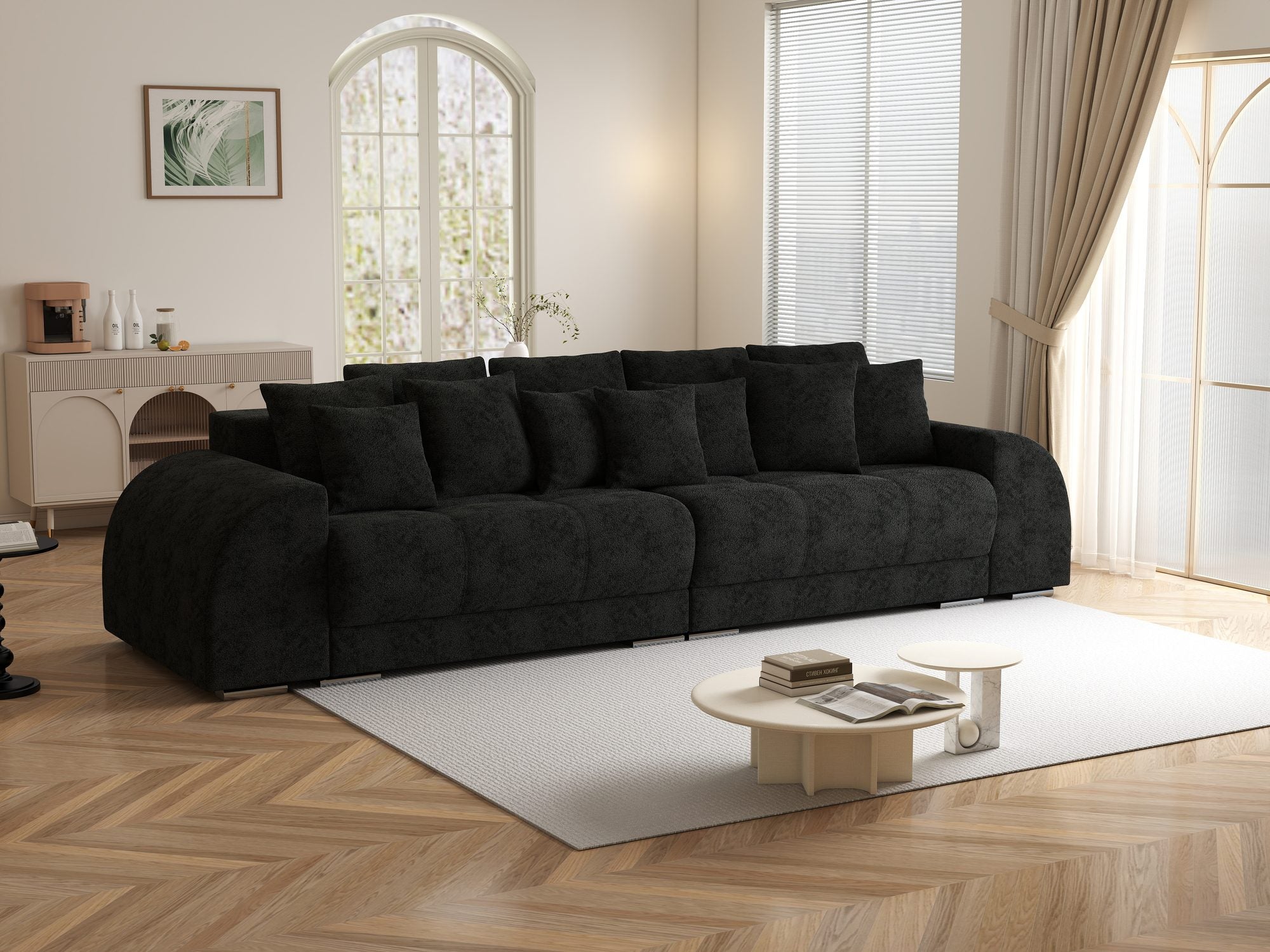 Canapea extensibilă dumonde cu 2 lăzi de depozitare si sezut confortabil din spuma high-density, Verona Quelle Negru 100 310x100 cm