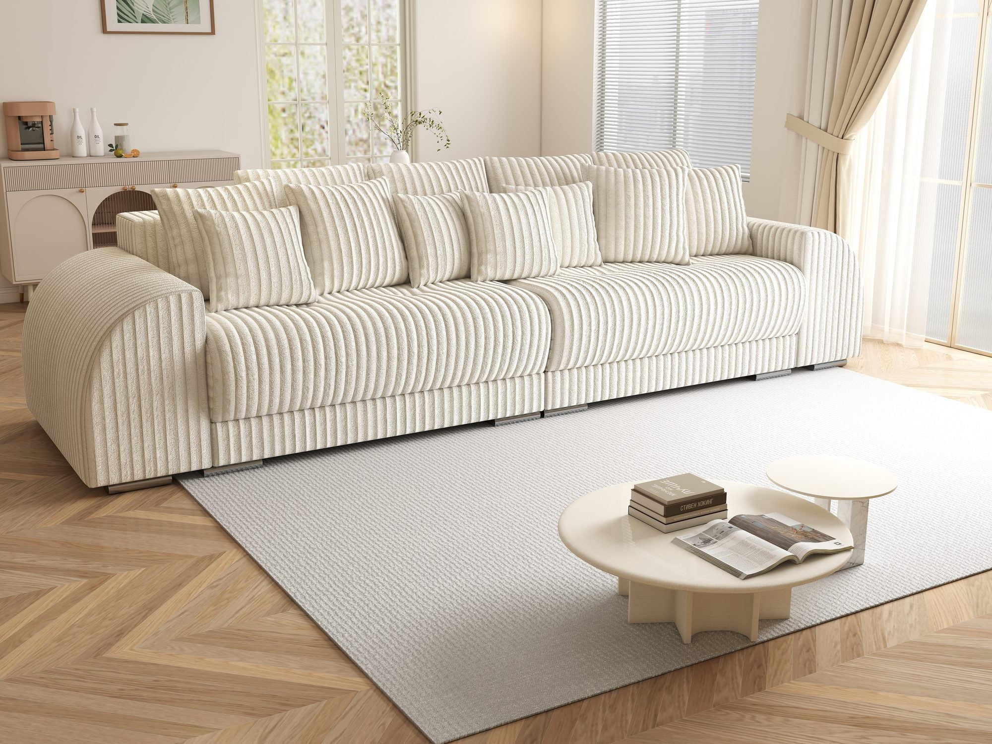 Canapea extensibilă dumonde cu 2 lăzi de depozitare si sezut confortabil din spuma high-density, Verona Tilia Bej 01 310x100 cm