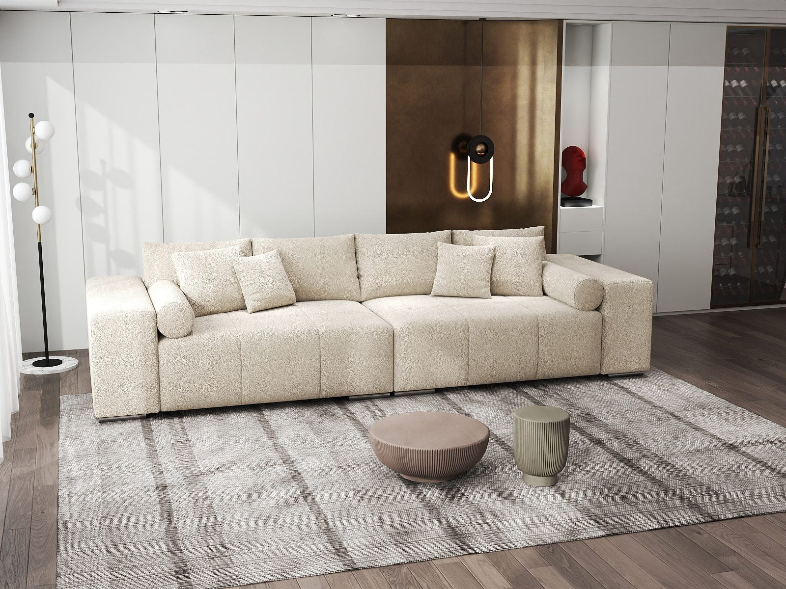 Canapea extensibilă dumonde cu ladă de depozitare si sezut confortabil din spuma high-density, Marbela XXL Quelle Bej 05 290x100 cm