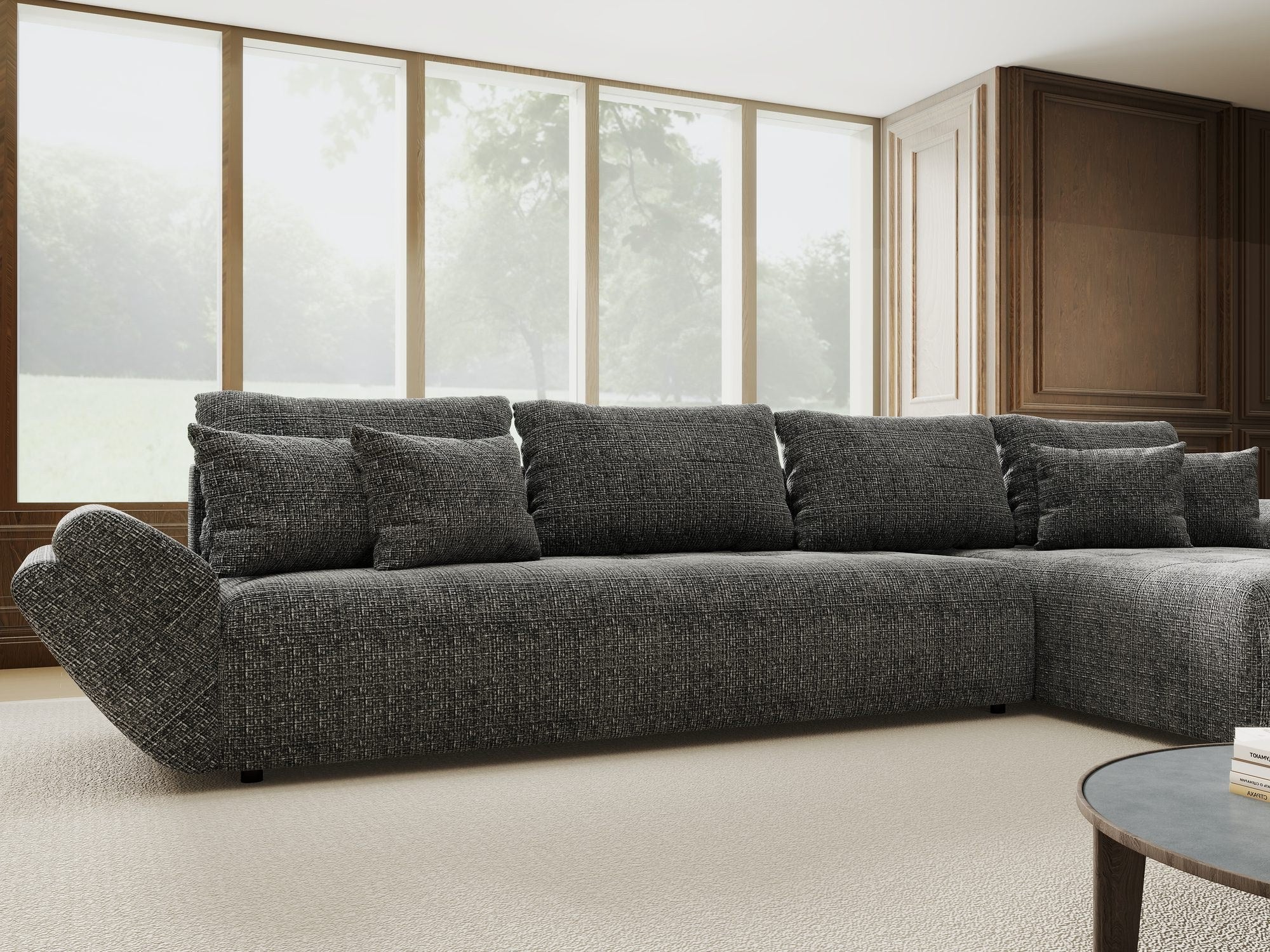 Colțar extensibil dumonde cu ladă de depozitare si sezut confortabil din spuma high-density, Berlin XL Cremona Gri 95 II 350x185 cm