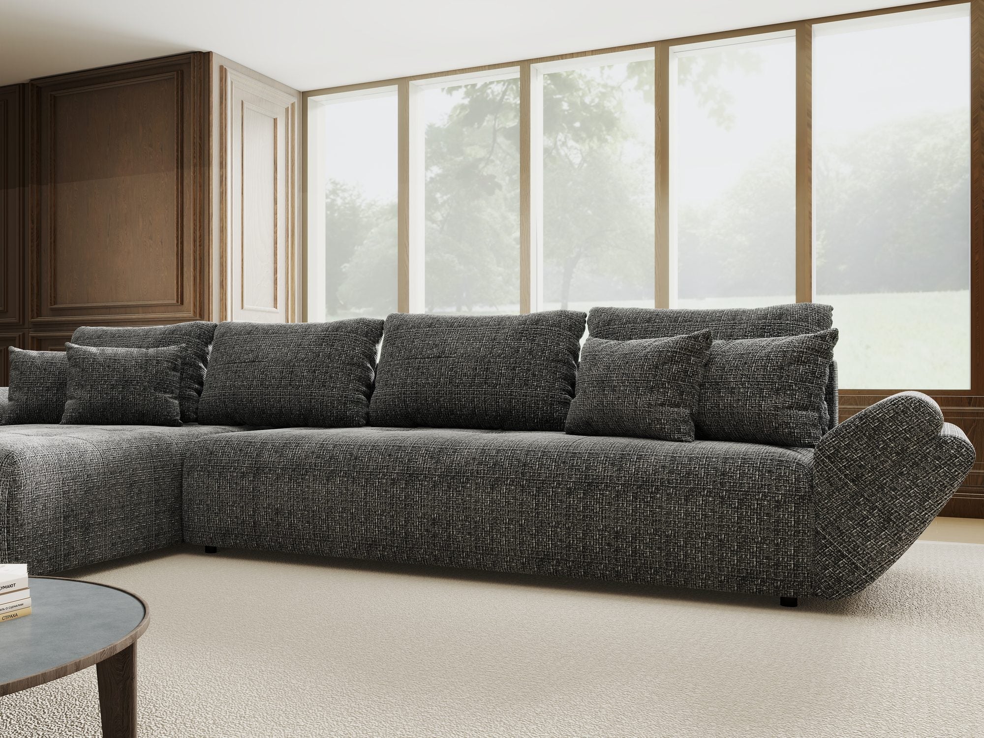 Colțar extensibil dumonde cu ladă de depozitare si sezut confortabil din spuma high-density, Berlin XL Cremona Gri 95 350x185 cm