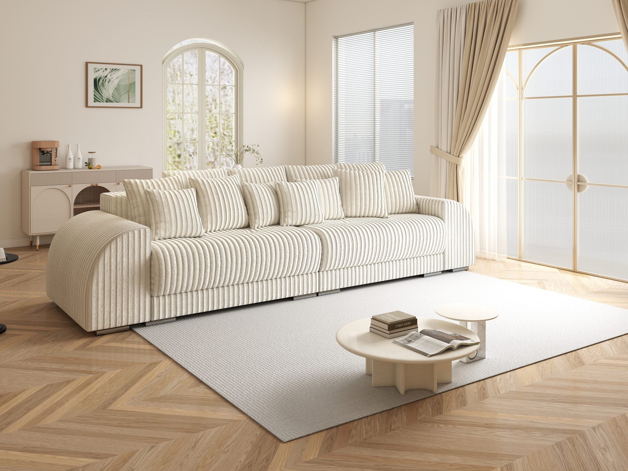 Canapea extensibilă dumonde cu 2 lăzi de depozitare si sezut confortabil din spuma high-density, Verona Tilia Bej 01 310x100 cm