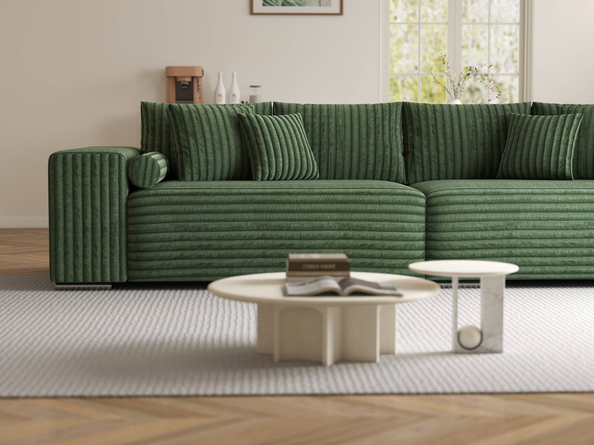Canapea extensibilă dumonde cu ladă de depozitare si sezut confortabil din spuma high-density, Marbela XXL Tilia Verde 39 290x100 cm