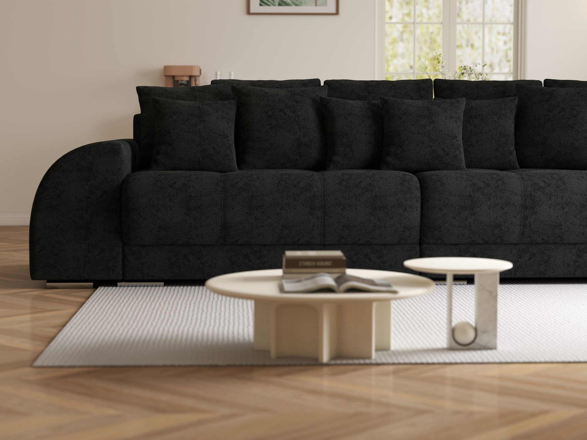 Canapea extensibilă dumonde cu 2 lăzi de depozitare si sezut confortabil din spuma high-density, Verona Quelle Negru 100 310x100 cm