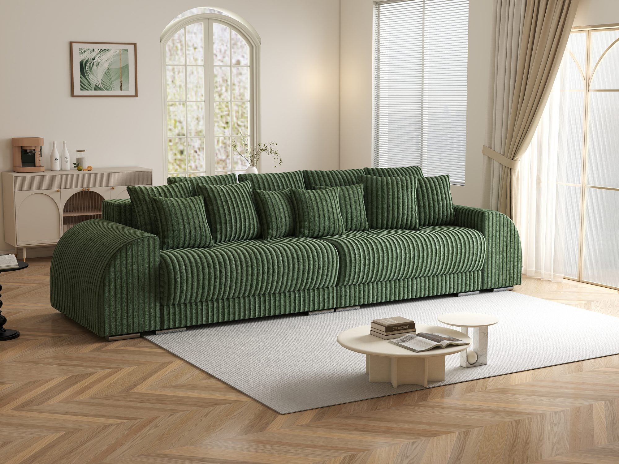 Canapea extensibilă dumonde cu 2 lăzi de depozitare si sezut confortabil din spuma high-density, Verona Tilia Verde 39 310x100 cm