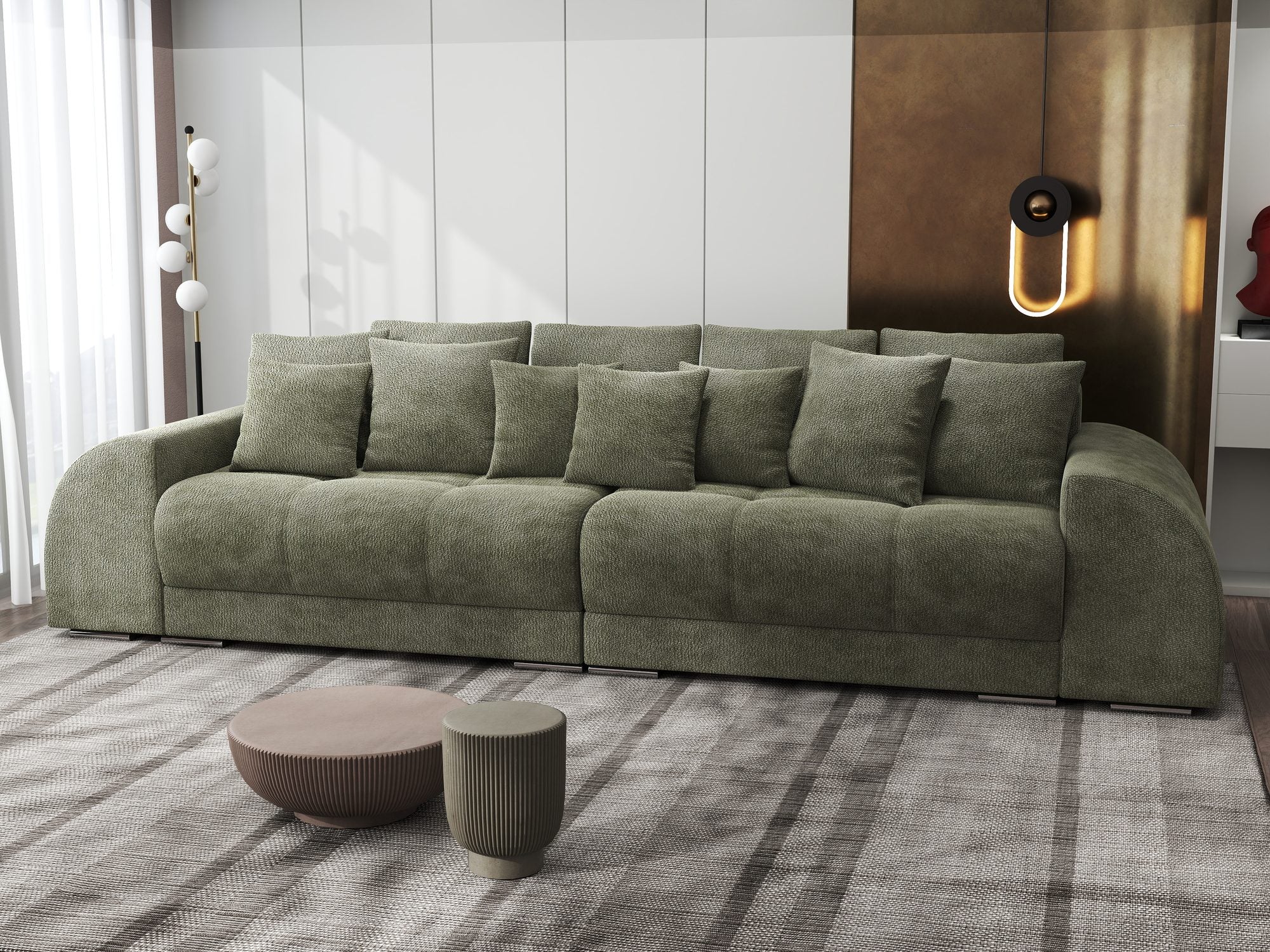 Canapea extensibilă dumonde cu 2 lăzi de depozitare si sezut confortabil din spuma high-density, Verona Vibe Olive 38 310x100 cm