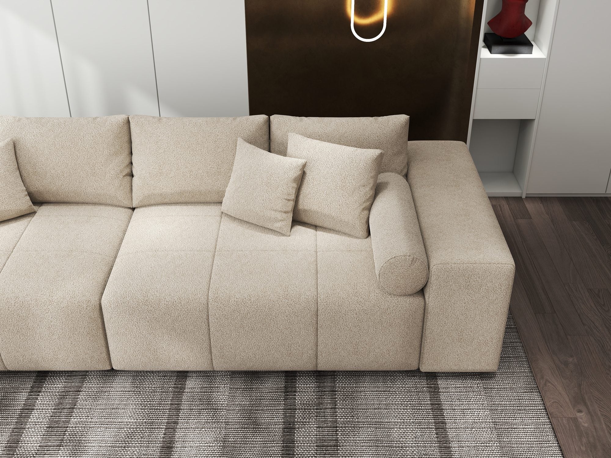 Canapea extensibilă dumonde cu ladă de depozitare si sezut confortabil din spuma high-density, Marbela XXL Quelle Bej 05 290x100 cm