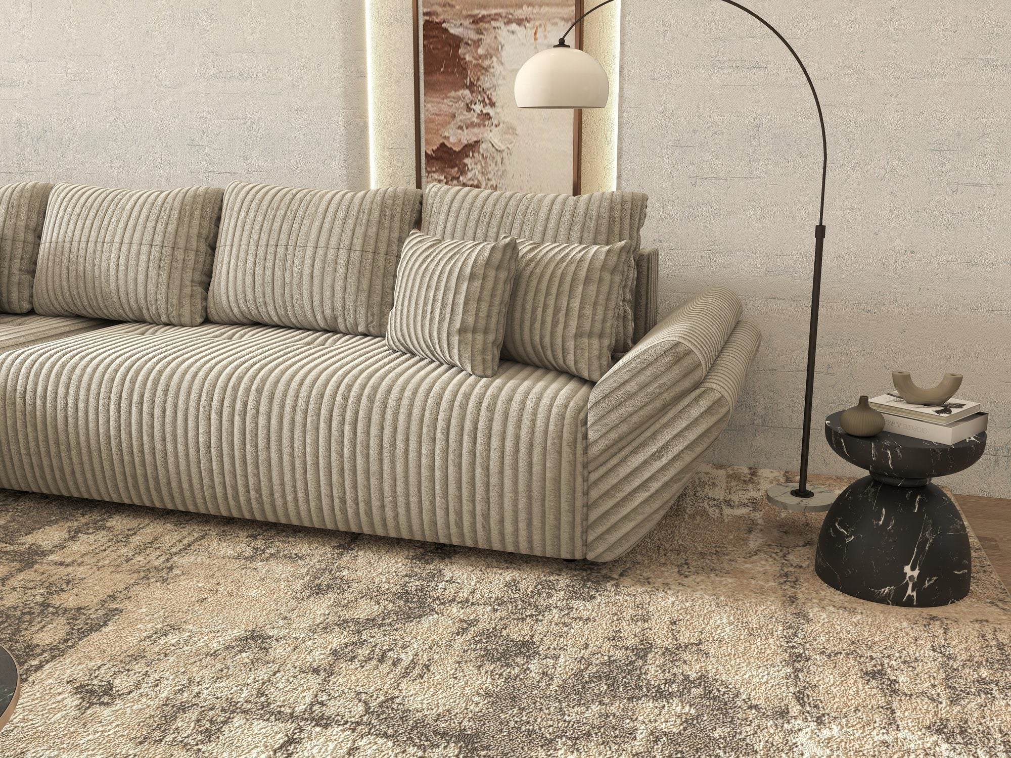 Colțar extensibil dumonde cu ladă de depozitare si sezut confortabil din spuma high-density, Berlin XL Tilia Gri- Bej 11 350x185 cm