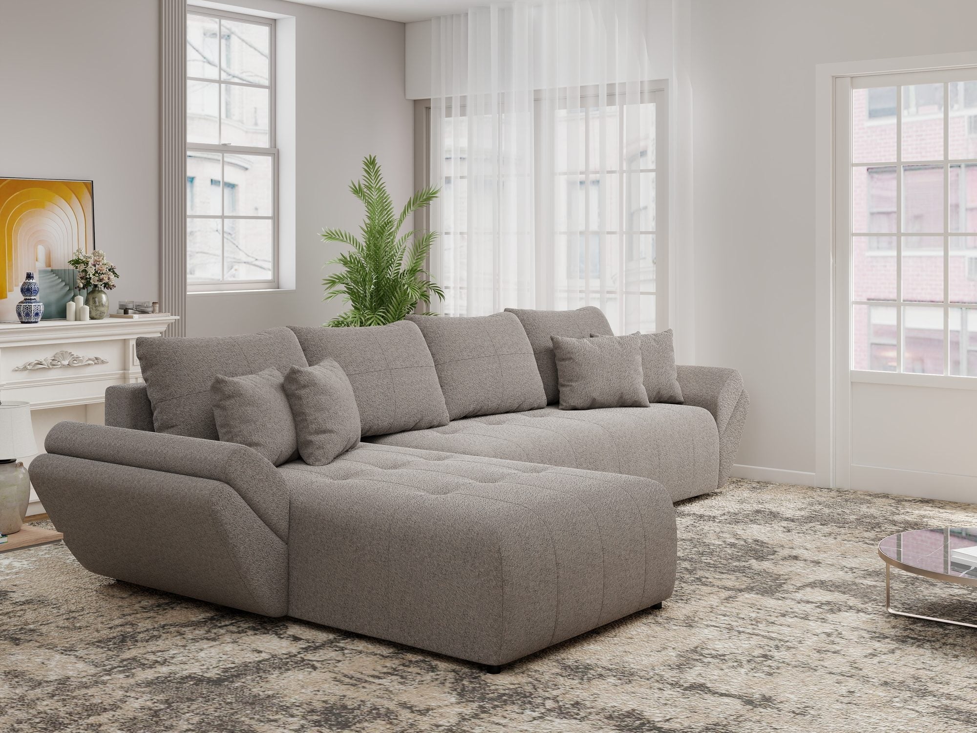Colțar extensibil dumonde cu ladă de depozitare si sezut confortabil din spuma high-density, Berlin XL Monte Gri 16 350x185 cm