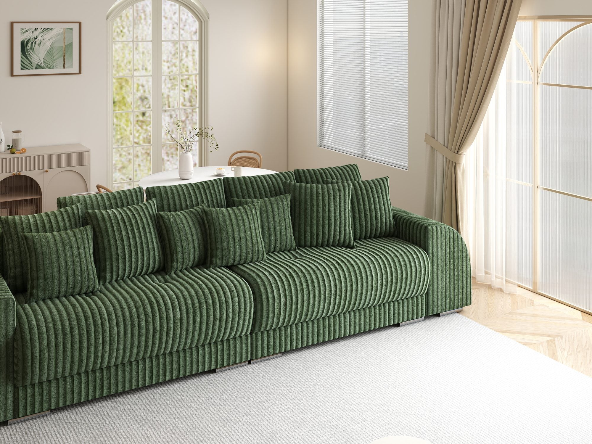 Canapea extensibilă dumonde cu 2 lăzi de depozitare si sezut confortabil din spuma high-density, Verona Tilia Verde 39 310x100 cm