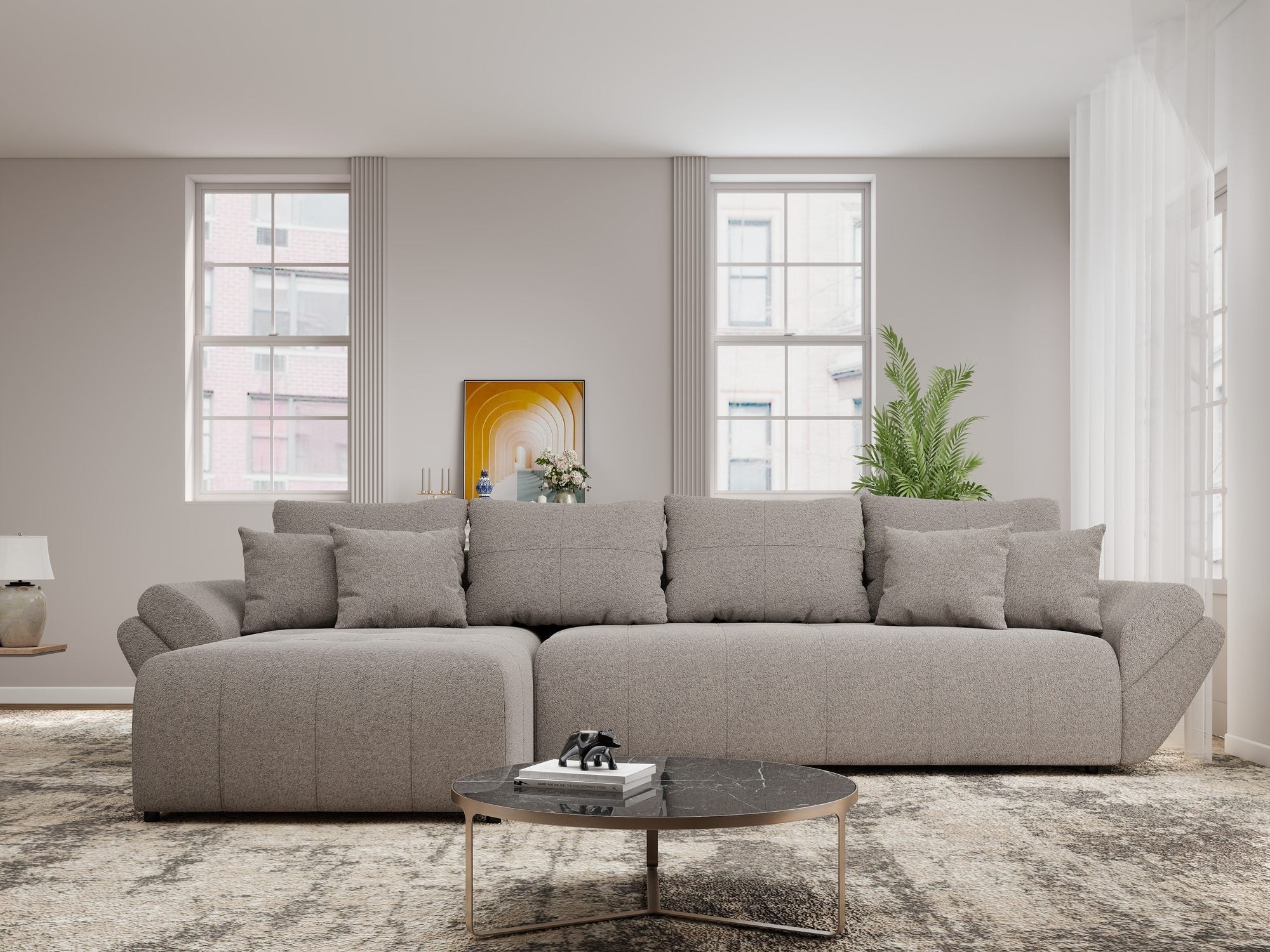 Colțar extensibil dumonde cu ladă de depozitare si sezut confortabil din spuma high-density, Berlin XL Monte Gri 16 350x185 cm