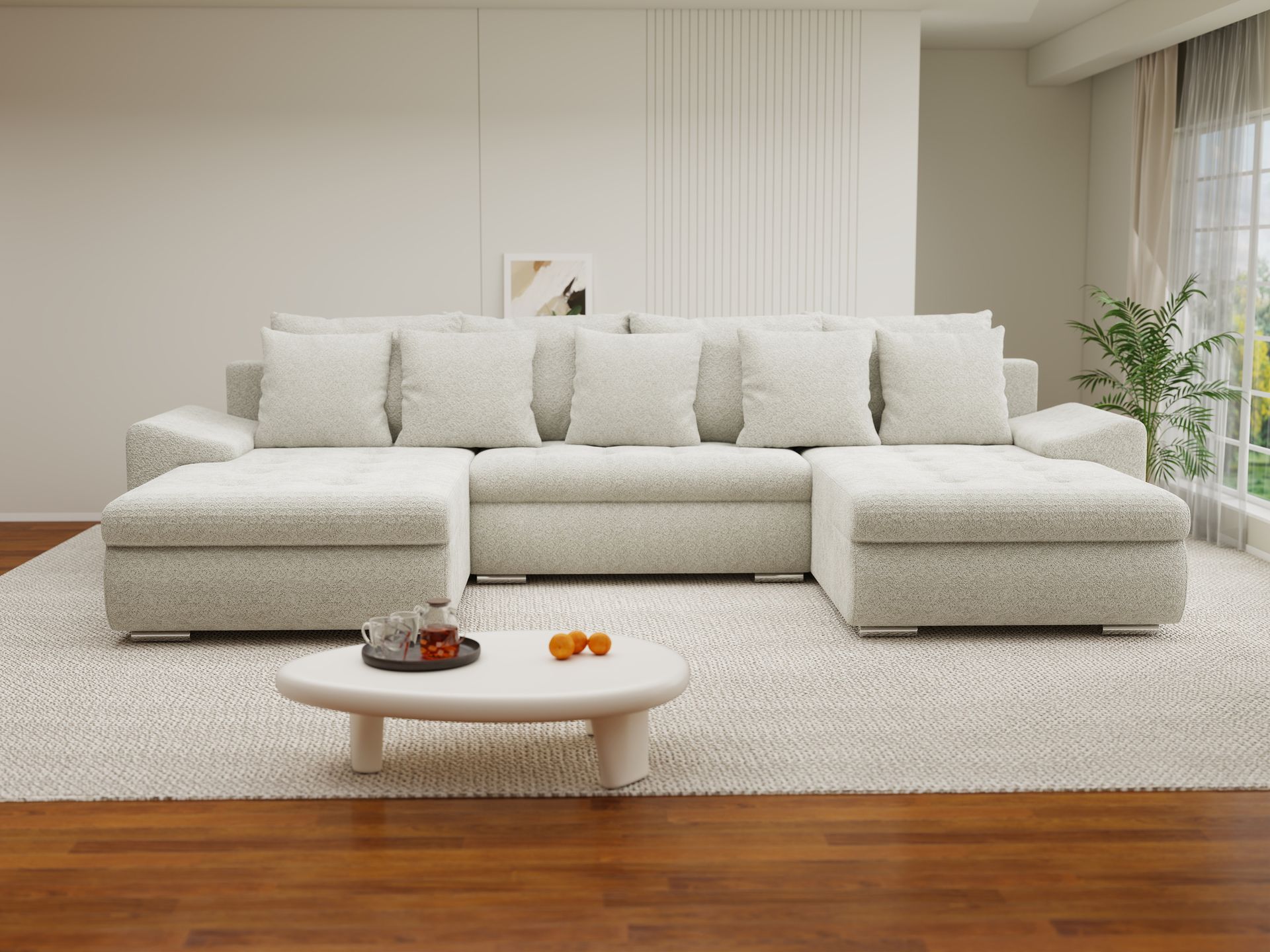 Colțar extensibil dumonde cu ladă de depozitare si sezut confortabil din spuma high-density, Leonardo U Arena Bej 20 360x185 cm